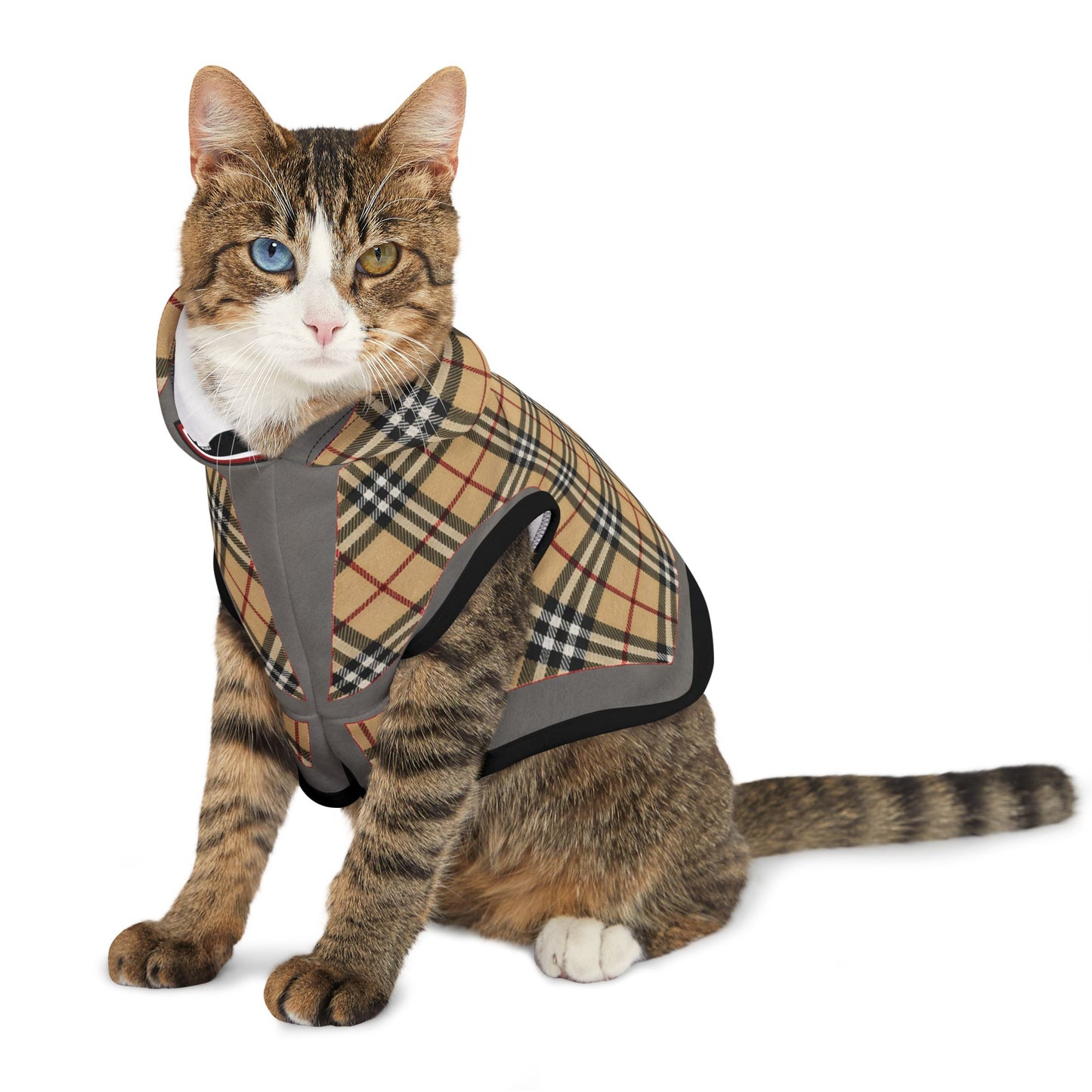 Plaid Pet Hoodie — Classic Tan Check Dog & Cat Hoodie