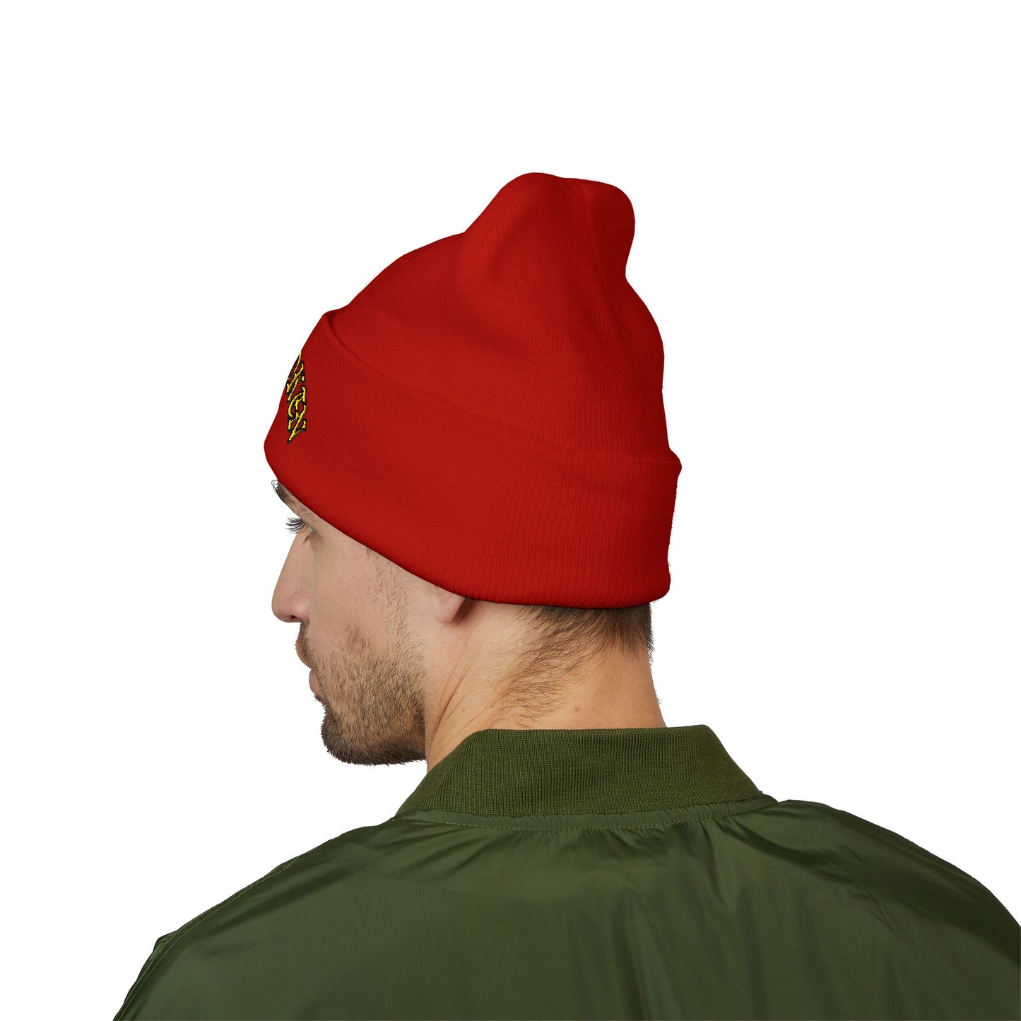 Embroidered "Rocky Biotchy" Classic Cuffed Beanie – Warm Yellow Knit Hat