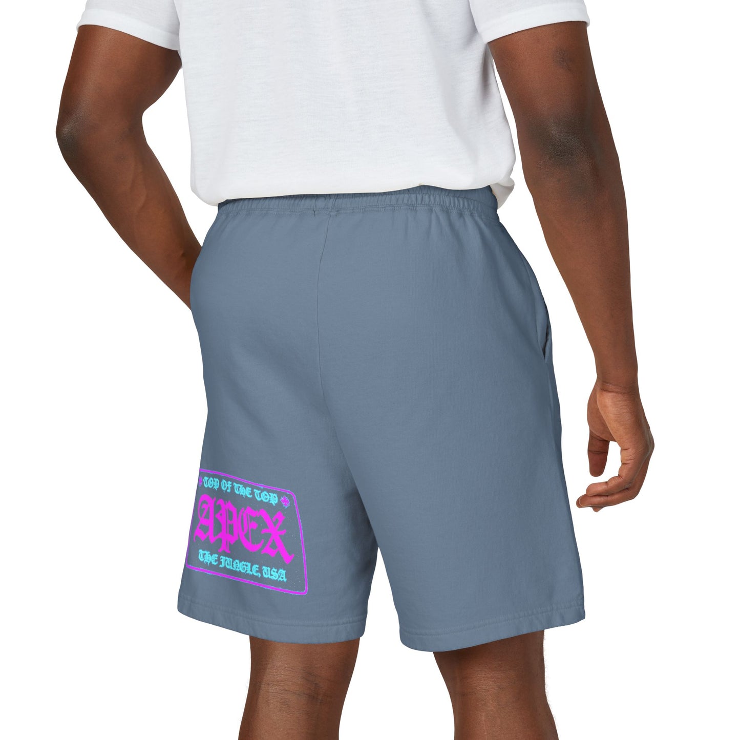 Apex Division Graphic Sweat Shorts — Retro Neon Logo Fleece Shorts