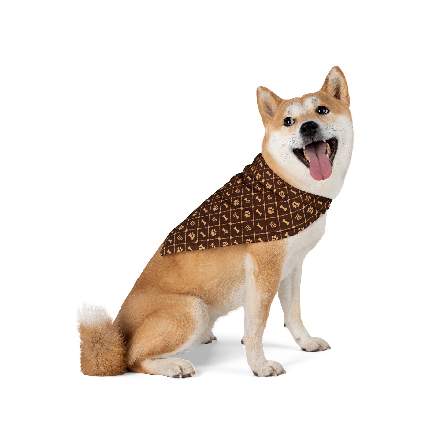Brown Luxe Monogram Pet Bandana — Designer Pattern Dog & Cat Accessory