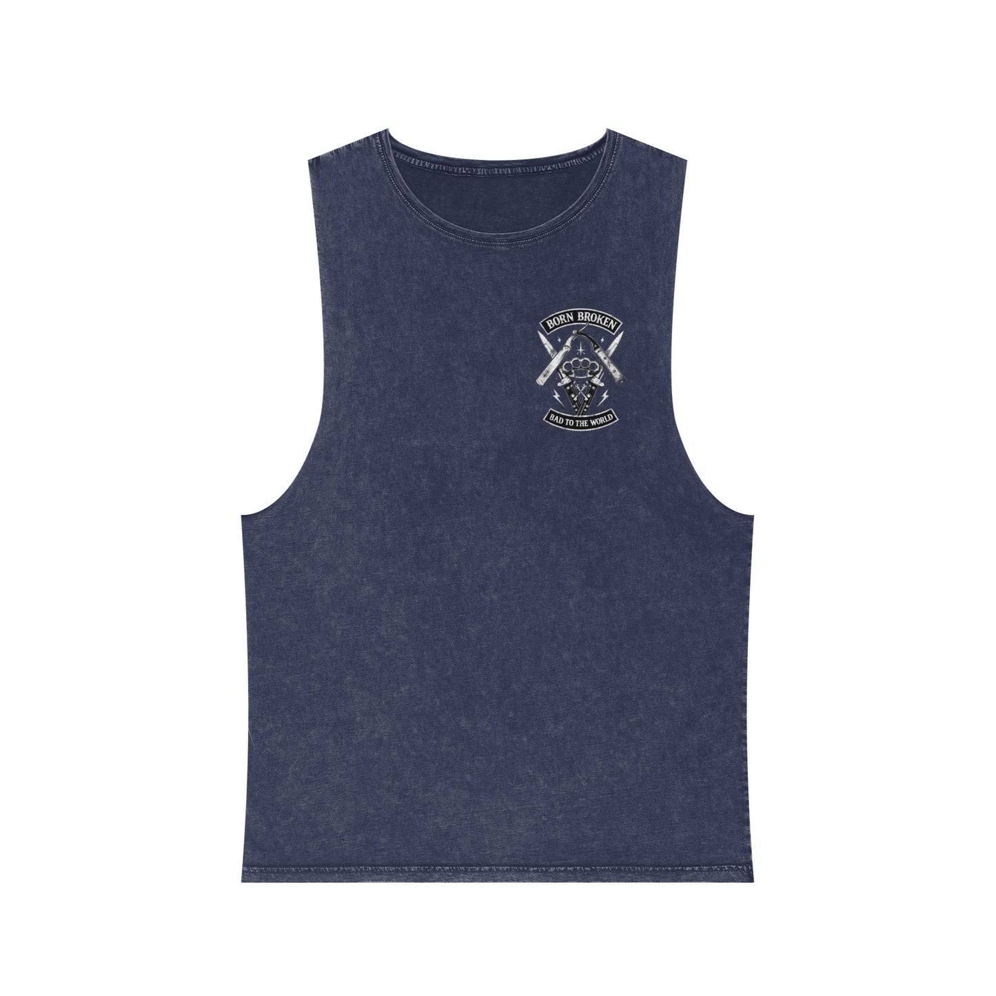Born Broken Stonewash Tank Top — Bad to the World Graphic Muscle Tee