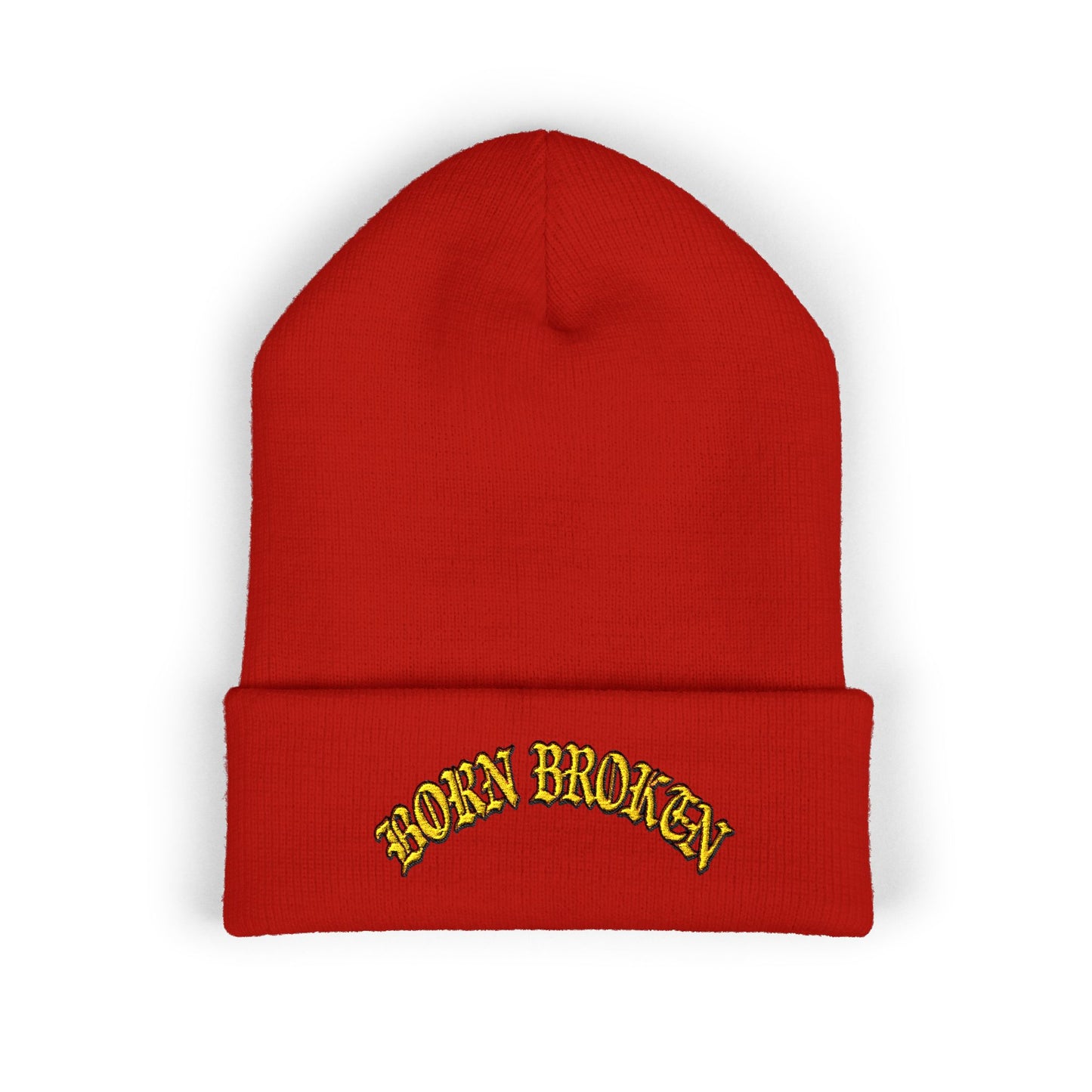 Embroidered "Rocky Biotchy" Classic Cuffed Beanie – Warm Yellow Knit Hat