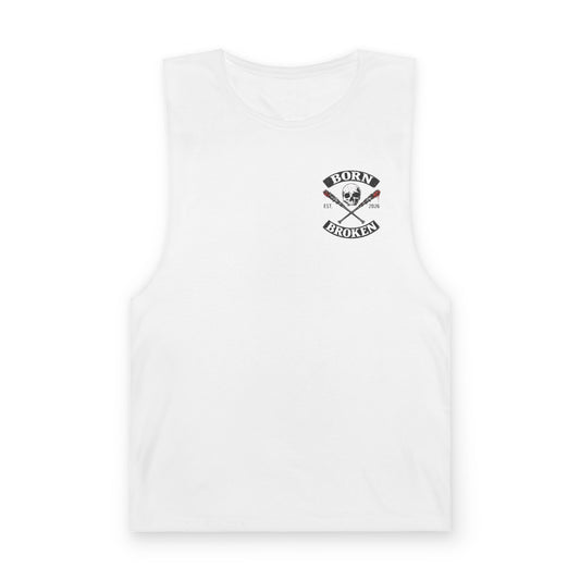 Born Broken Skull Tank Top — Edgy Skull & Crossed Bats Graphic Muscle Tank