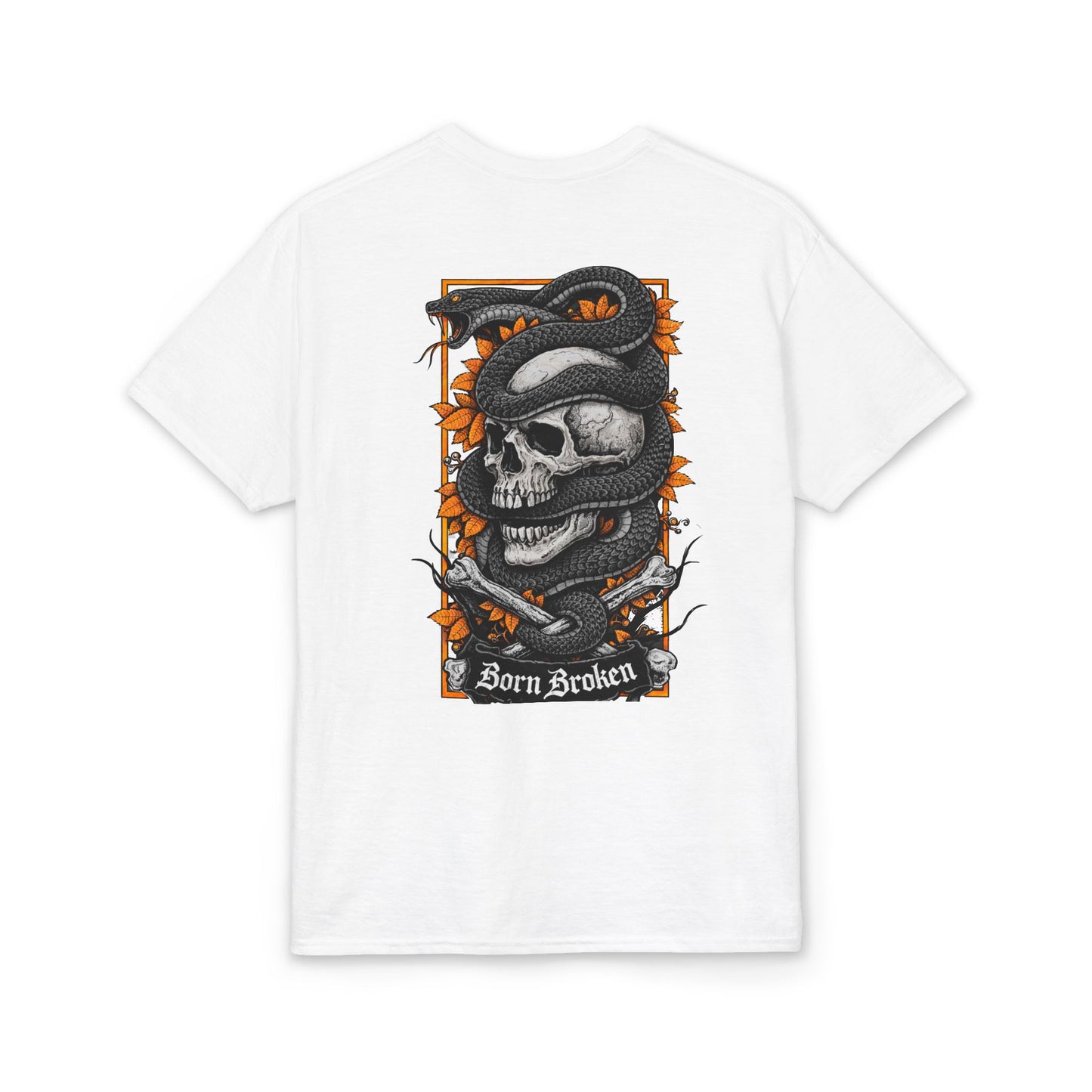 Skull & Serpent T‑Shirt — 'Born Broken' Gothic Graphic Tee