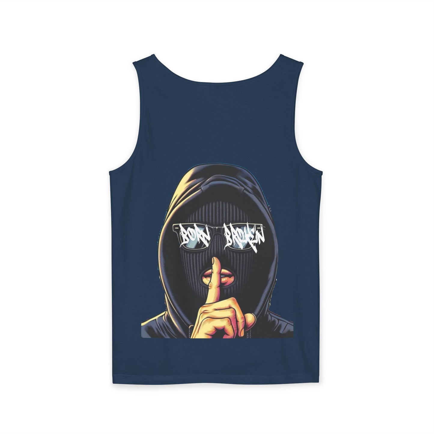 Tank Top — 'Born Broken' Hooded Mask Graphic Sleeveless Tee
