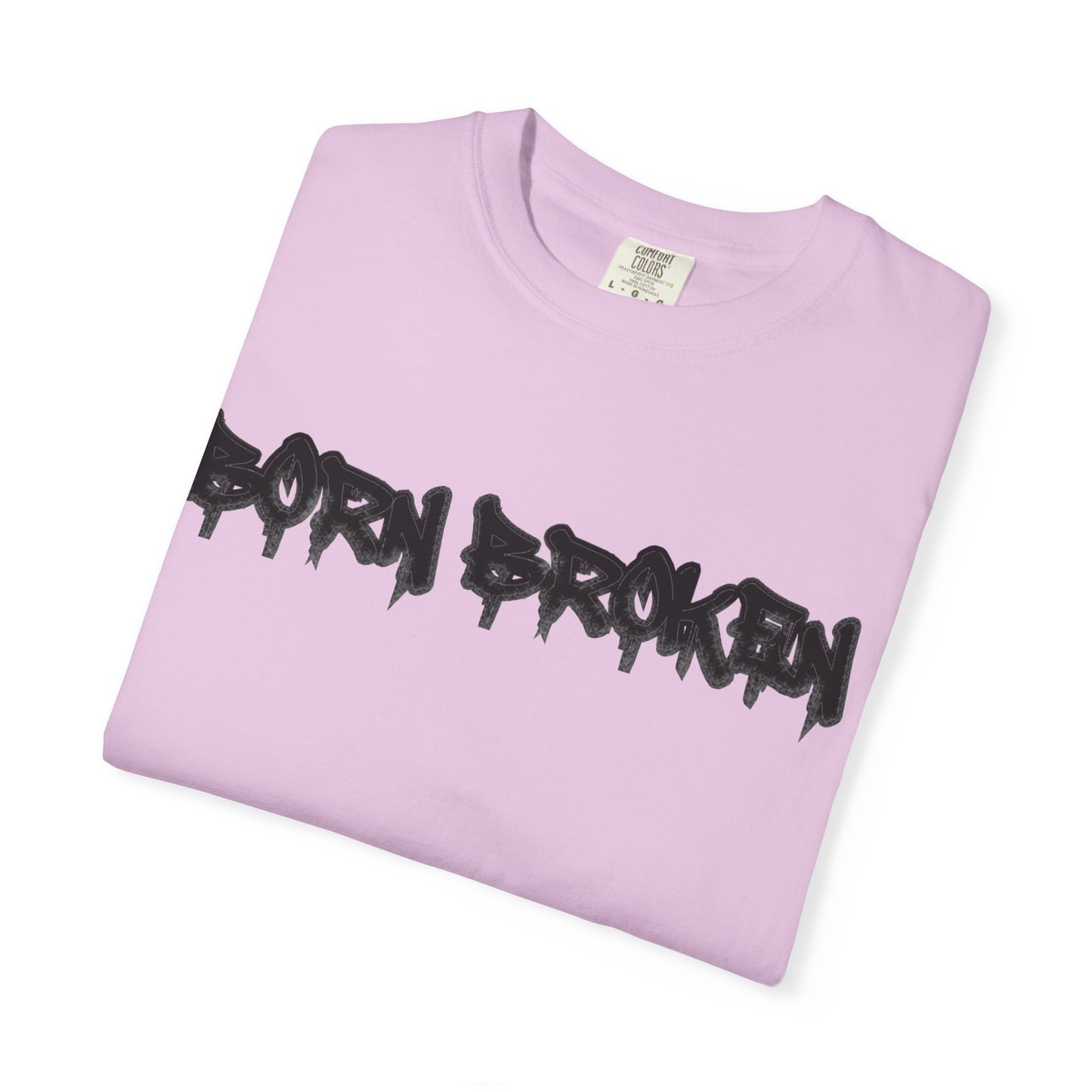 T-Shirt — 'Born Broken' Graphic Tee with Balaclava Back Quote