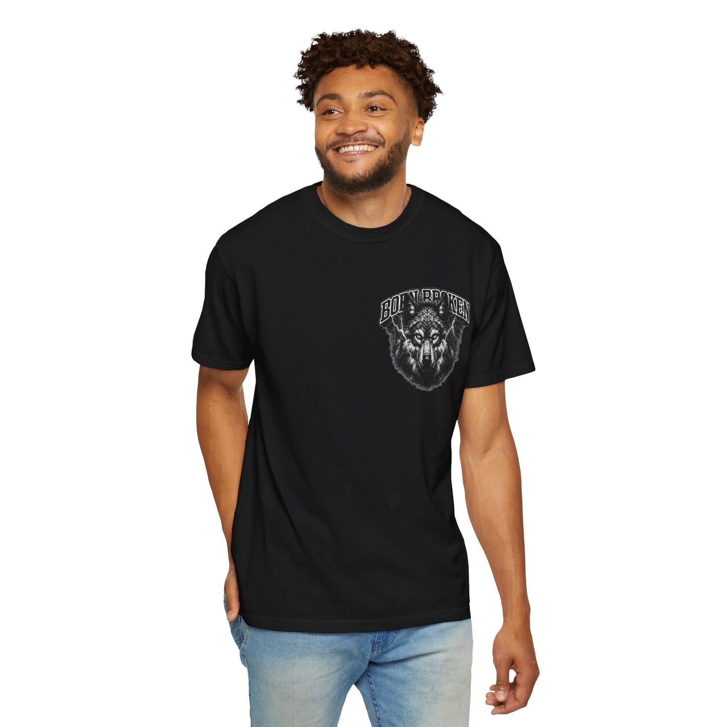 Wolf Head Graphic T-Shirt — Bold Lone Wolf Tee ("Born Broken")