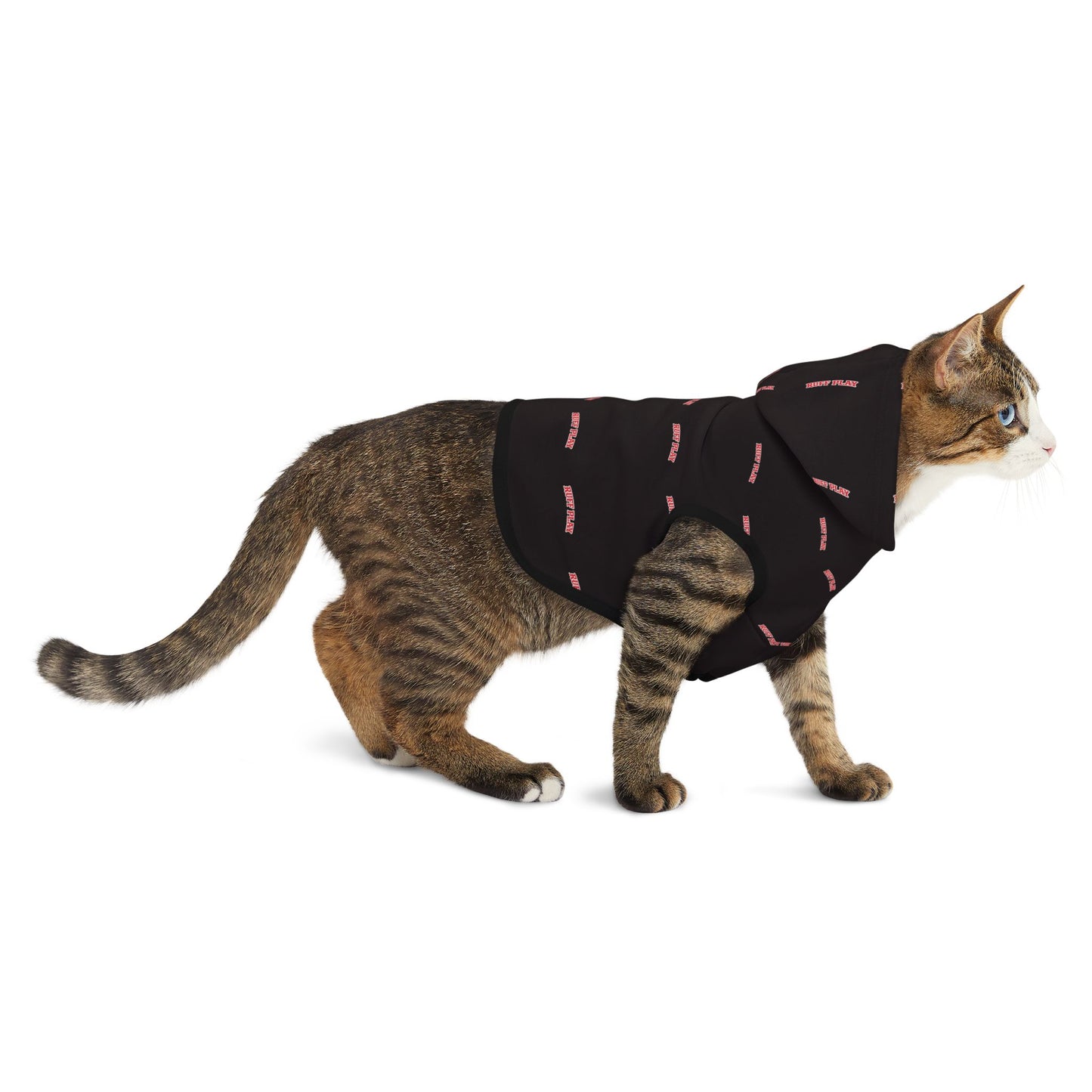 "Happy Place" Black Pet Hoodie — Cozy Small Dog & Cat Hoodie with Pink Repeat Text