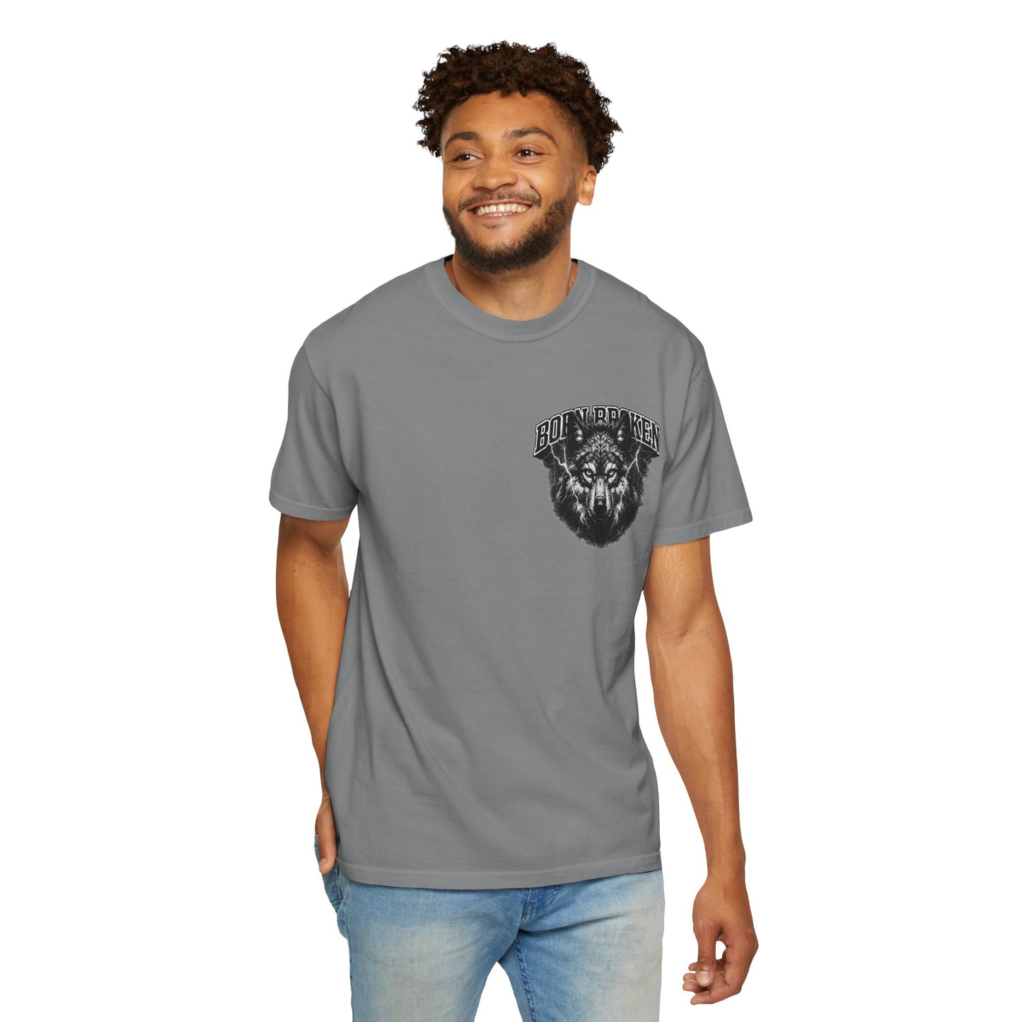 Wolf Head Graphic T-Shirt — Bold Lone Wolf Tee ("Born Broken")