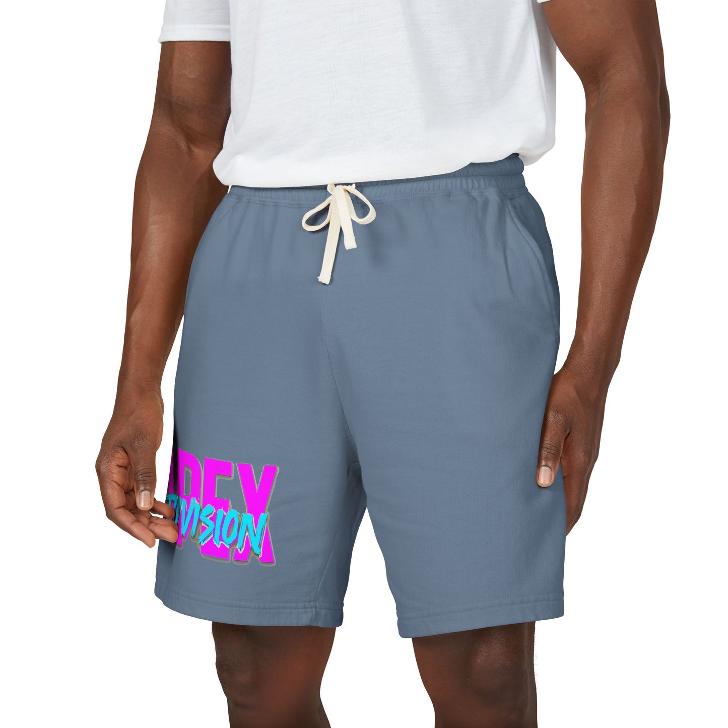 Apex Division Graphic Sweat Shorts — Retro Neon Logo Fleece Shorts