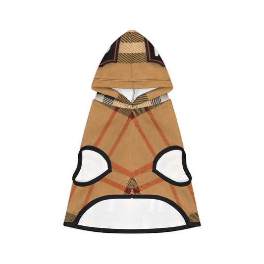Plaid Pet Hoodie — Cozy Tan Check Hooded Dog Sweatshirt