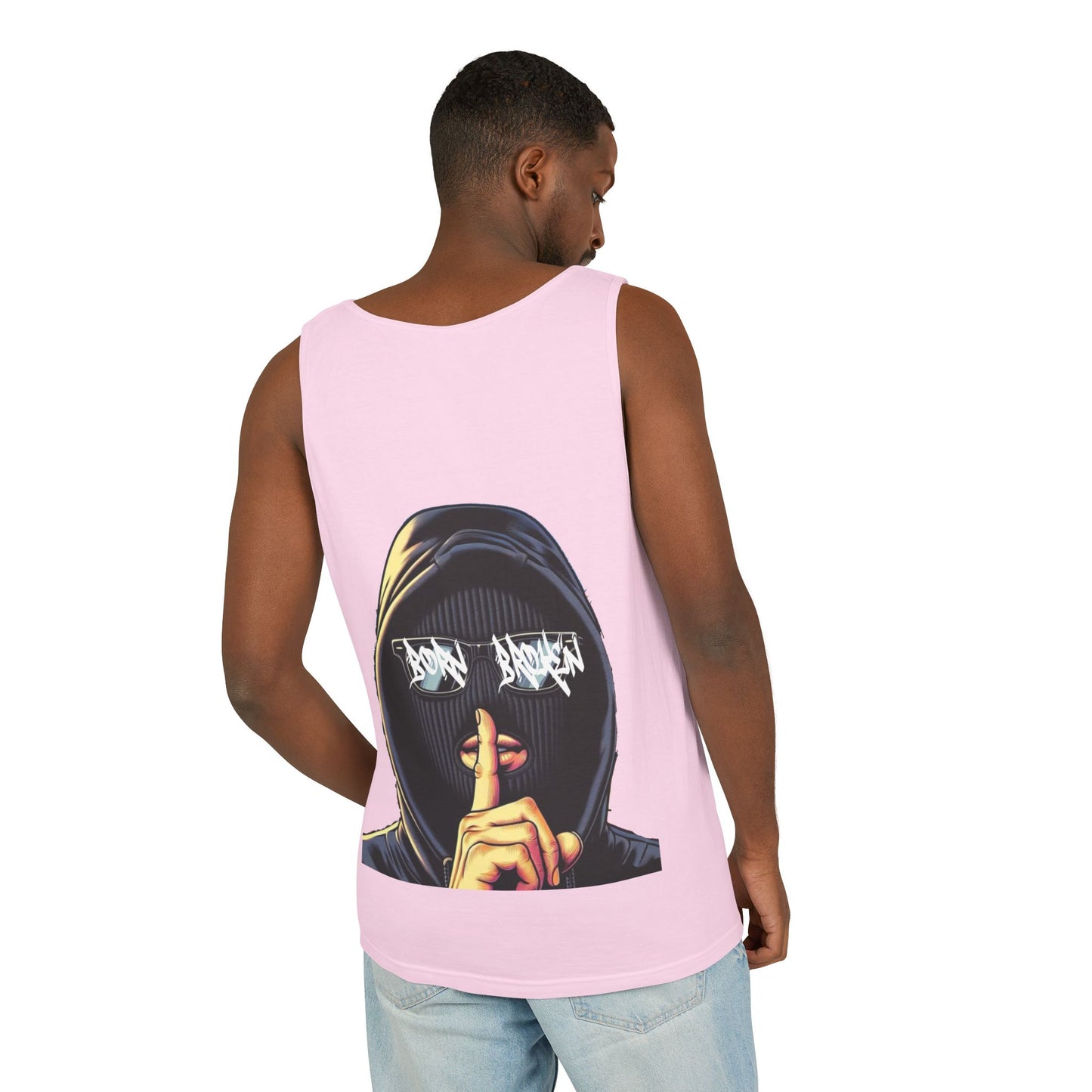 Tank Top — 'Born Broken' Hooded Mask Graphic Sleeveless Tee