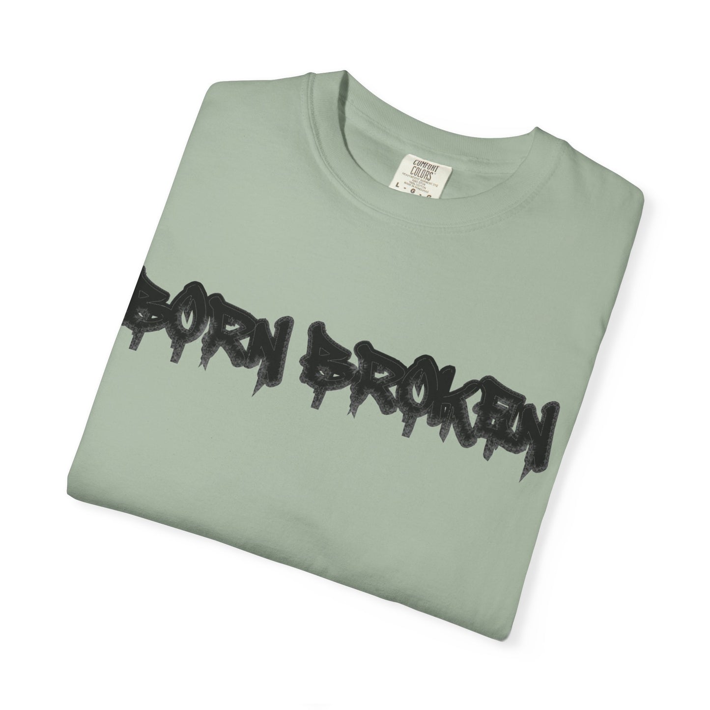 T-Shirt — 'Born Broken' Graphic Tee with Balaclava Back Quote