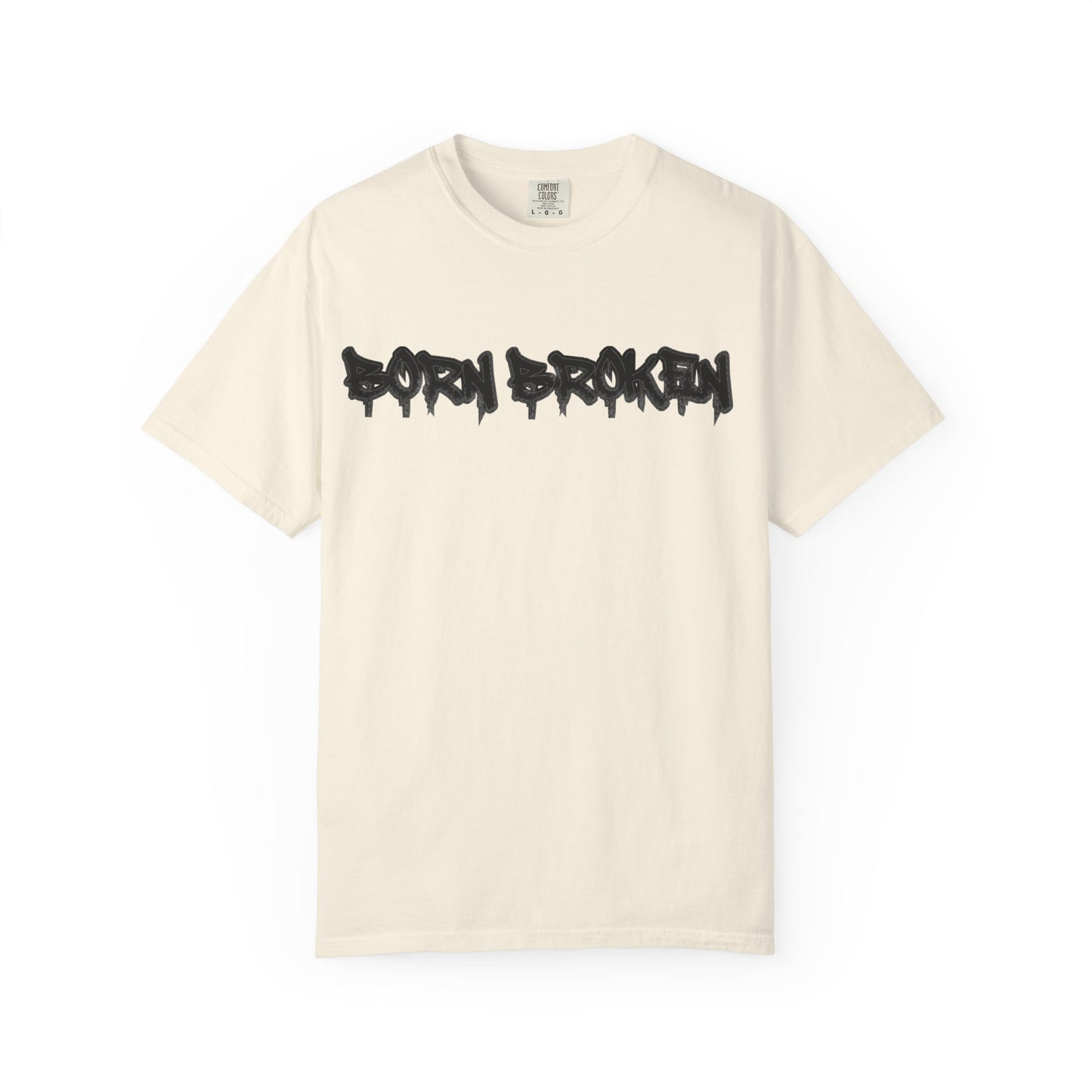 T-Shirt — 'Born Broken' Graphic Tee with Balaclava Back Quote