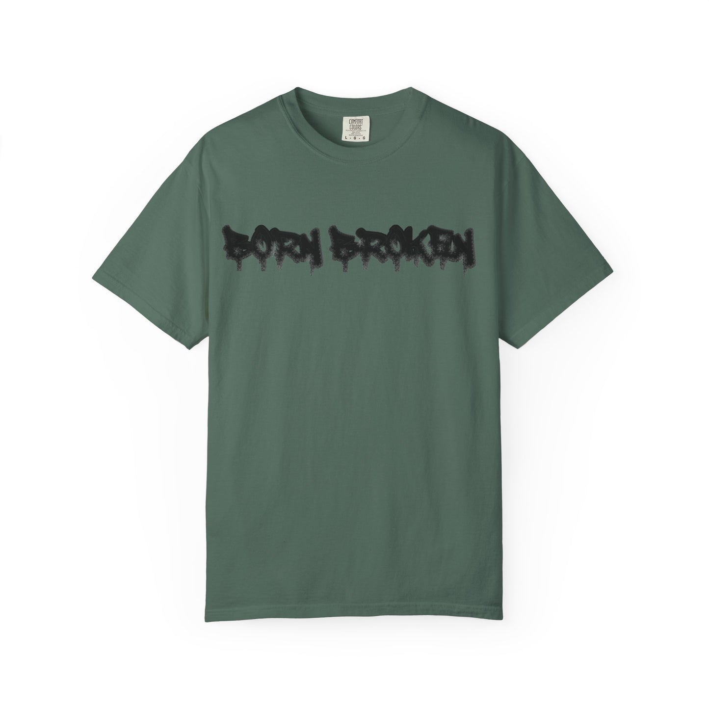 T-Shirt — 'Born Broken' Graphic Tee with Balaclava Back Quote