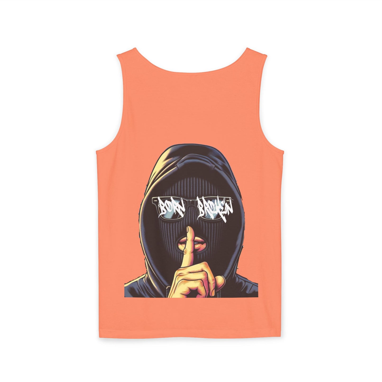 Tank Top — 'Born Broken' Hooded Mask Graphic Sleeveless Tee