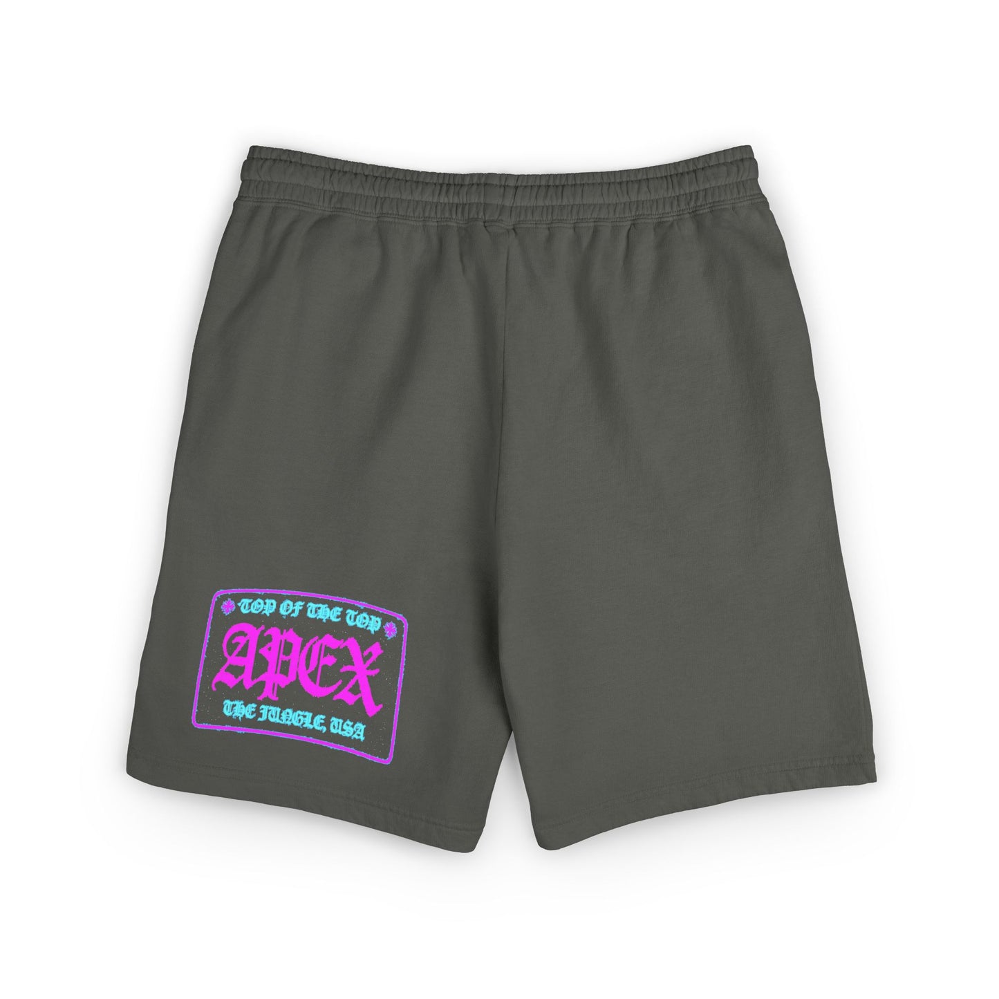 Apex Division Graphic Sweat Shorts — Retro Neon Logo Fleece Shorts