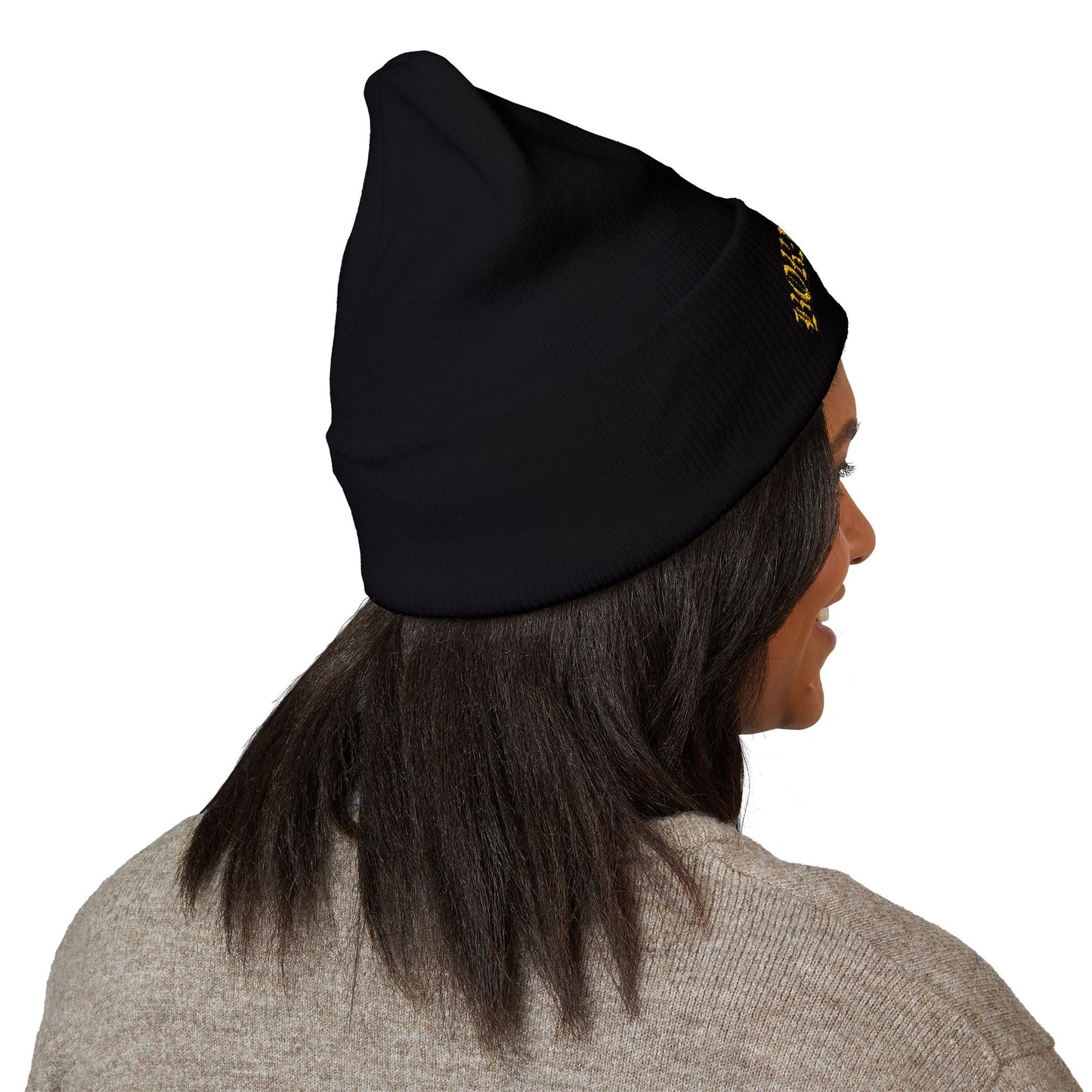 Embroidered "Rocky Biotchy" Classic Cuffed Beanie – Warm Yellow Knit Hat