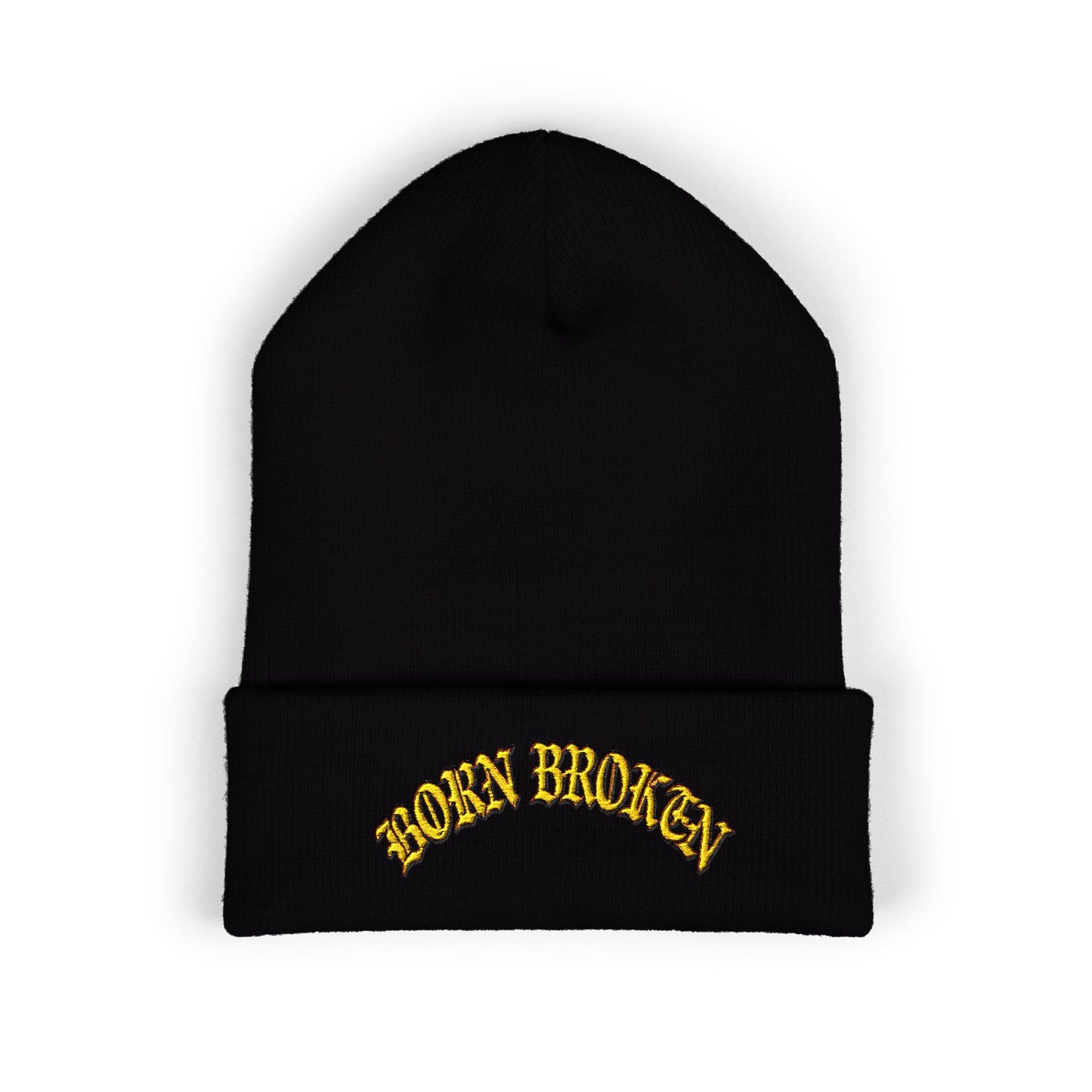 Embroidered "Rocky Biotchy" Classic Cuffed Beanie – Warm Yellow Knit Hat