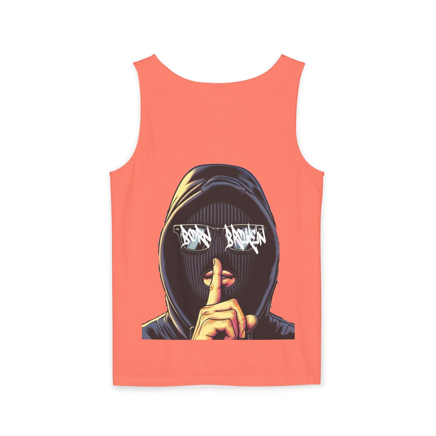 Tank Top — 'Born Broken' Hooded Mask Graphic Sleeveless Tee