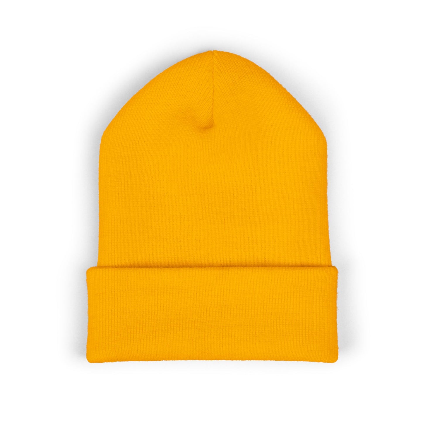 Embroidered "Rocky Biotchy" Classic Cuffed Beanie – Warm Yellow Knit Hat