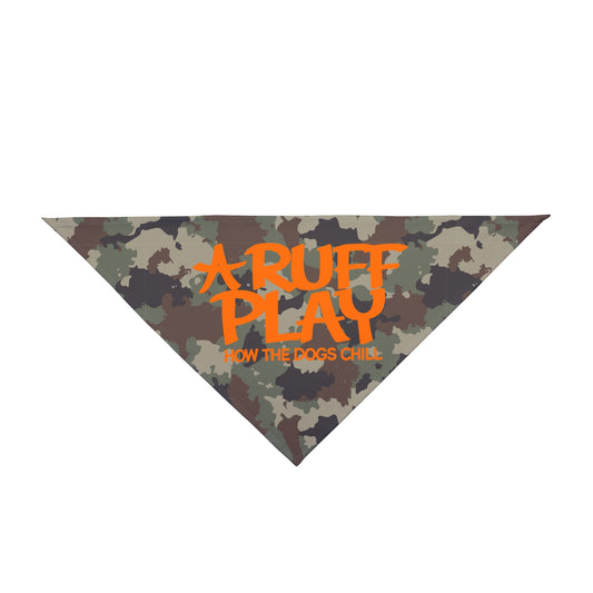 Camo "Ruff Play" Pet Bandana — Orange Graphic Dog Scarf for Playtime & Everyday Wear
