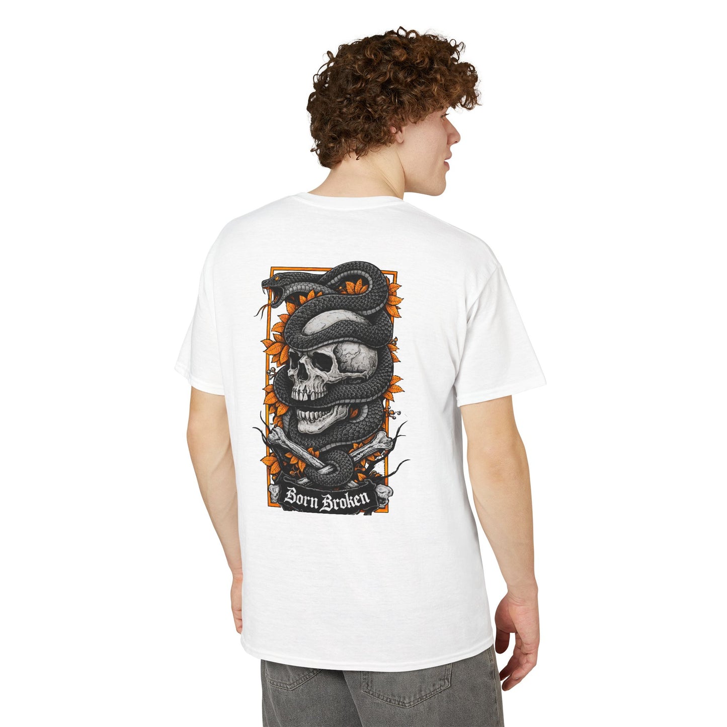 Skull & Serpent T‑Shirt — 'Born Broken' Gothic Graphic Tee