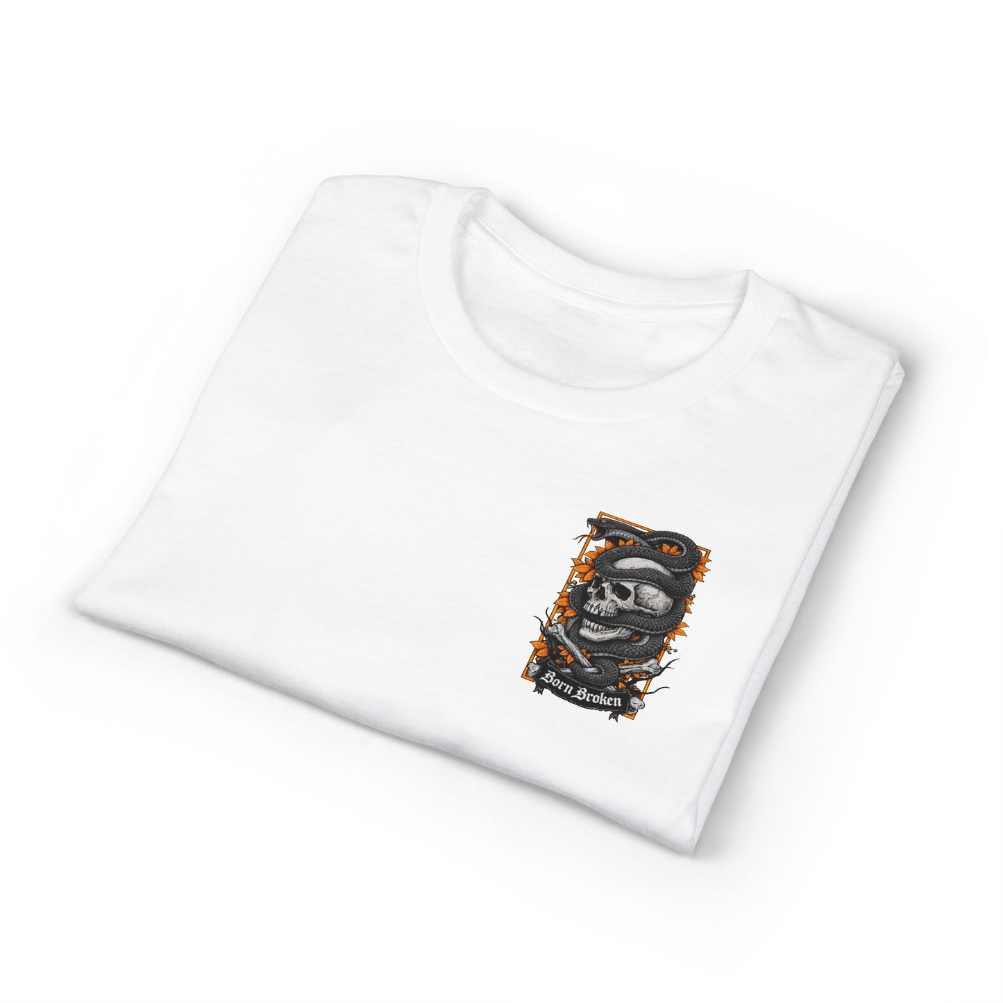 Skull & Serpent T‑Shirt — 'Born Broken' Gothic Graphic Tee