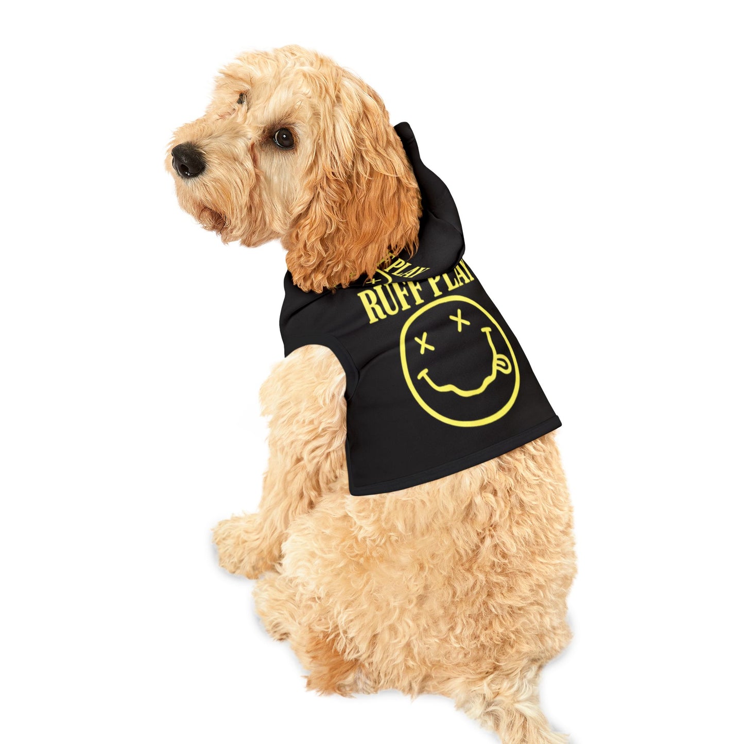 Ruff Play Pet Hoodie – Black Dog Hoodie with Yellow Grin Logo