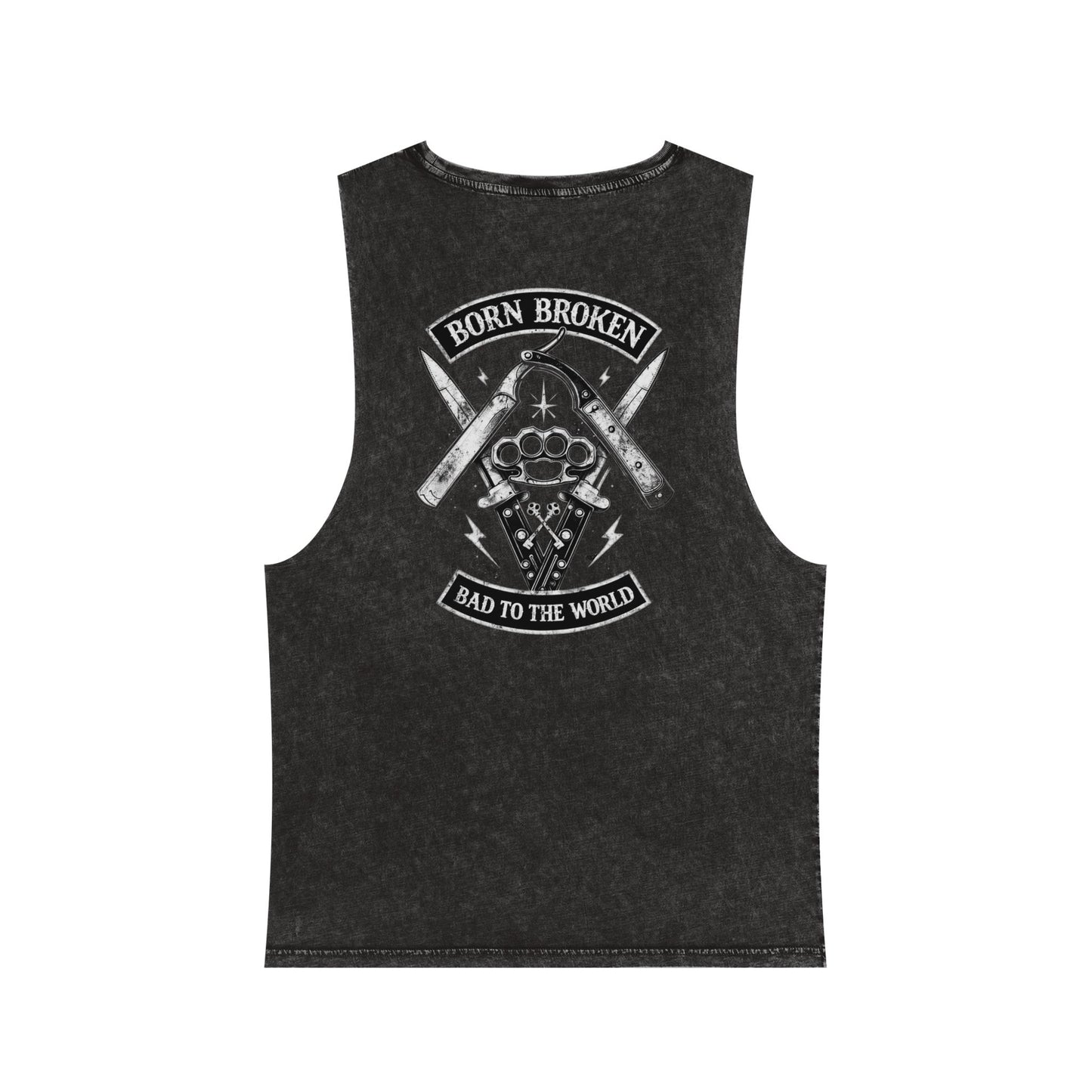 Born Broken Stonewash Tank Top — Bad to the World Graphic Muscle Tee