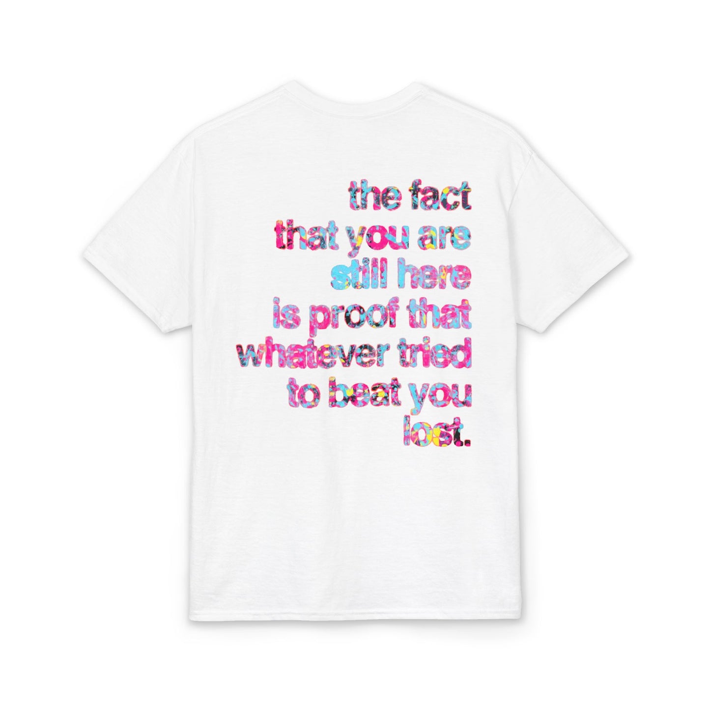 Resilient Division Graphic Tee — Colorful Motivational Back-Print Shirt