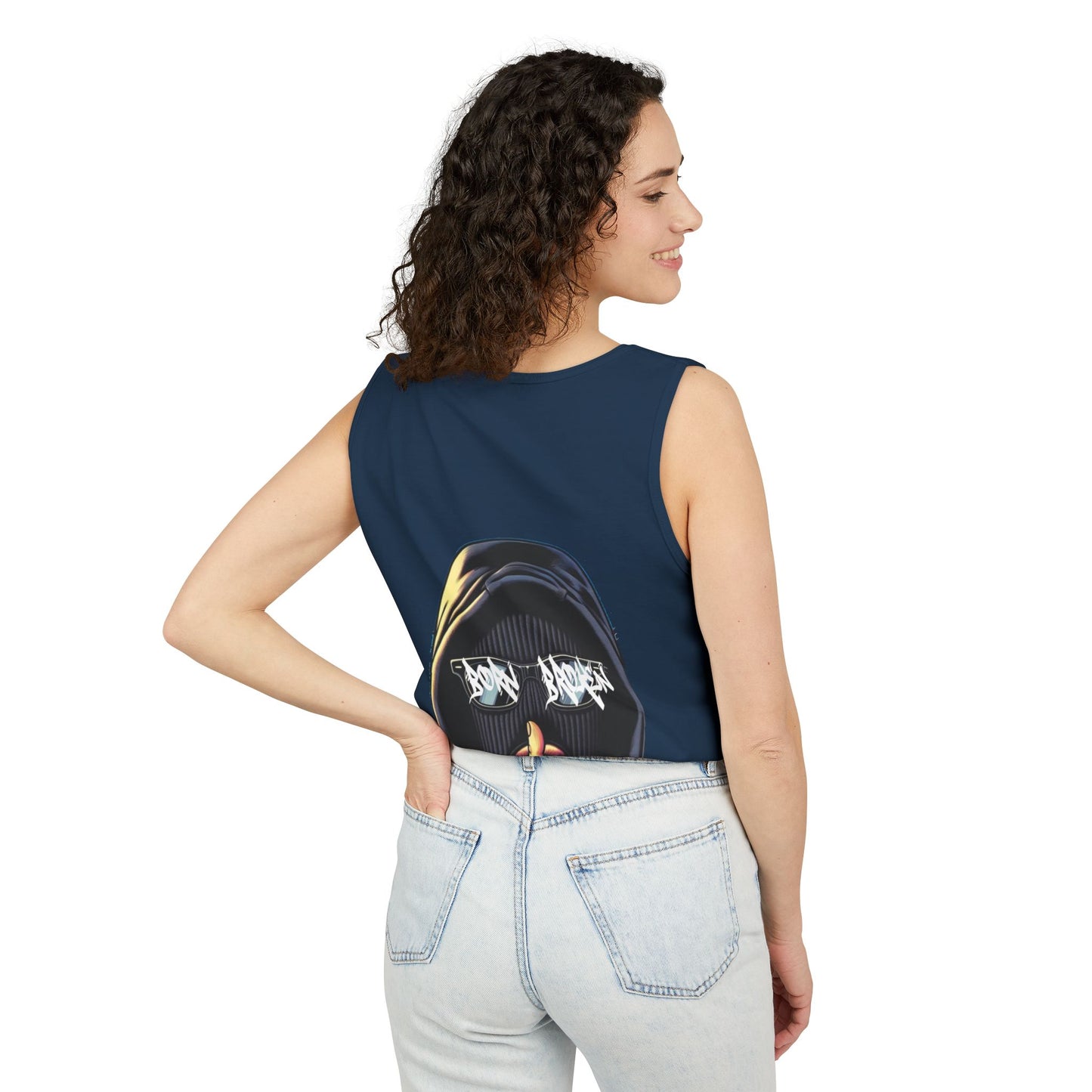 Tank Top — 'Born Broken' Hooded Mask Graphic Sleeveless Tee