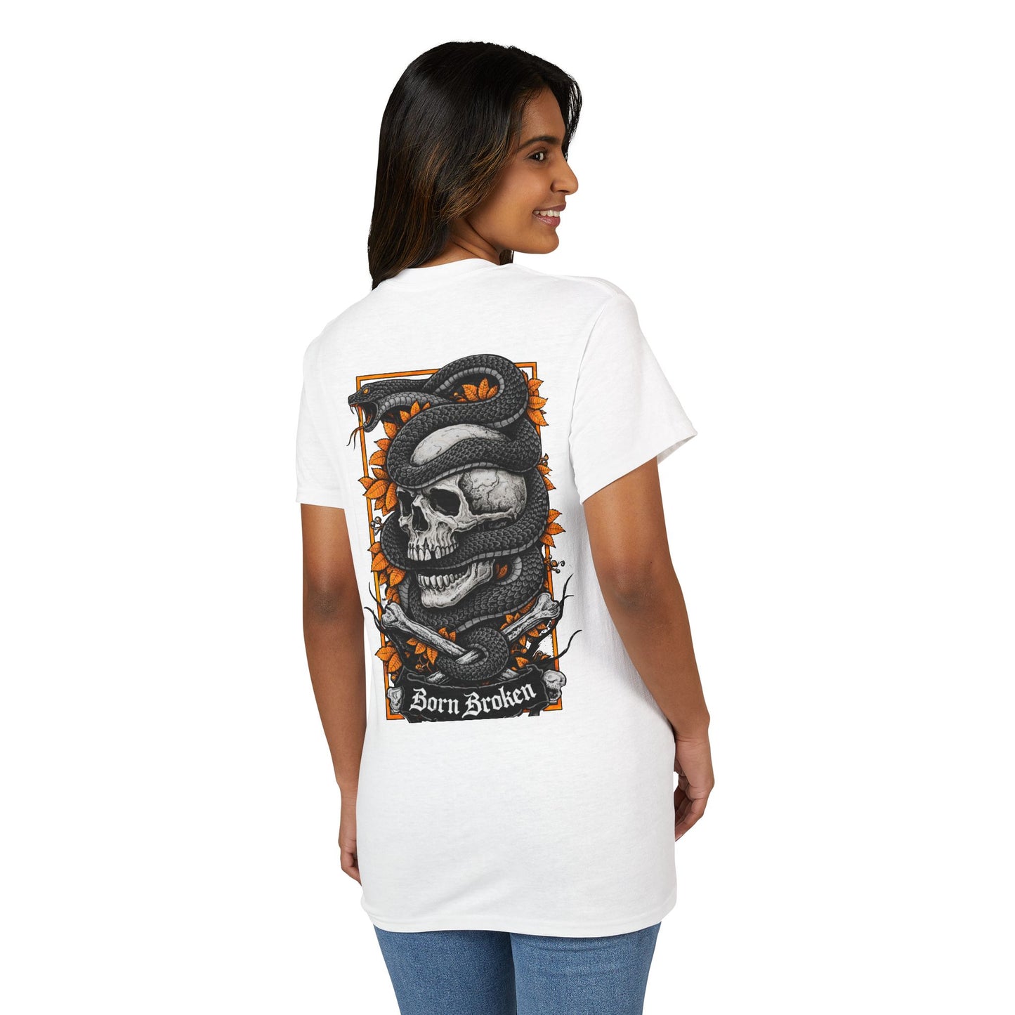 Skull & Serpent T‑Shirt — 'Born Broken' Gothic Graphic Tee