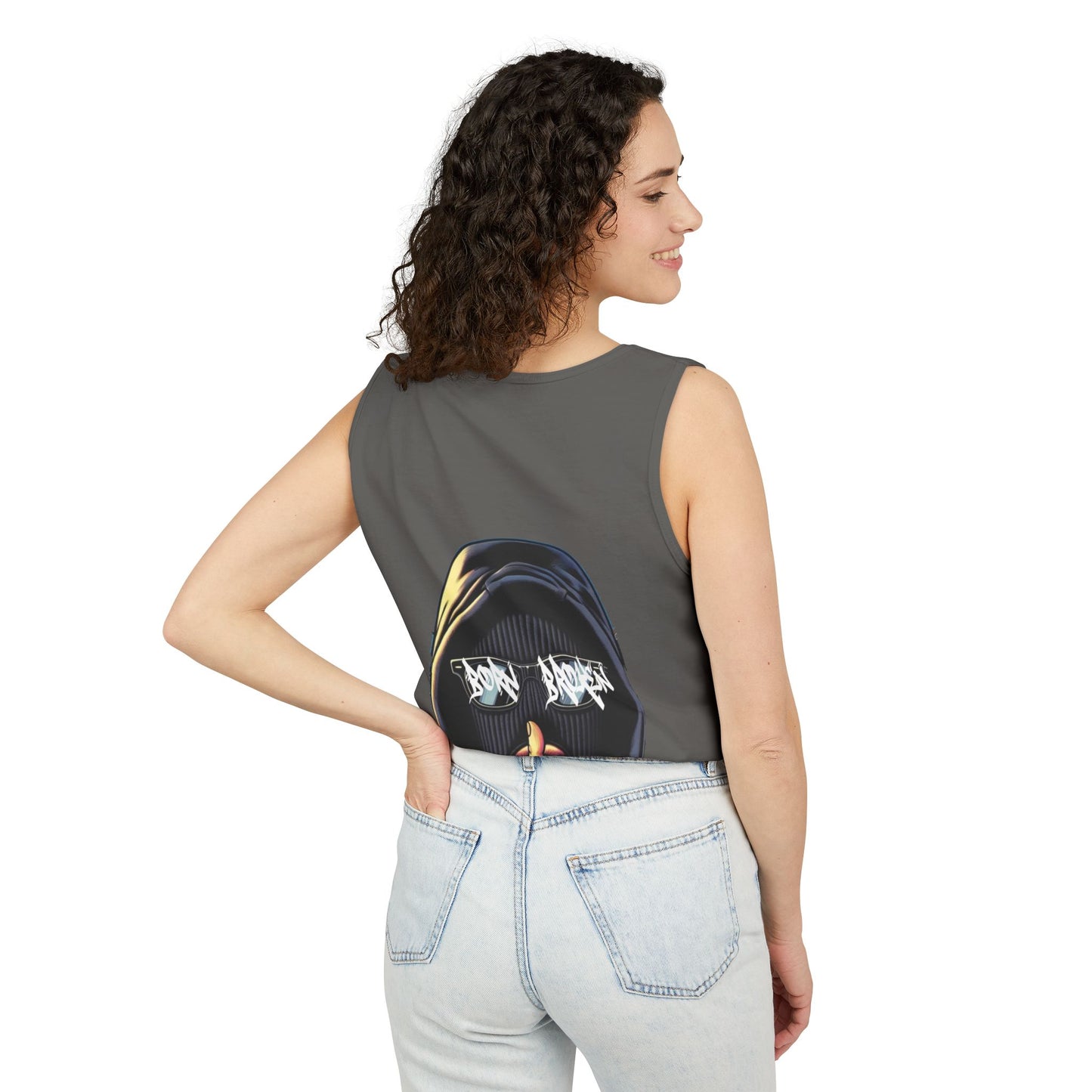 Tank Top — 'Born Broken' Hooded Mask Graphic Sleeveless Tee
