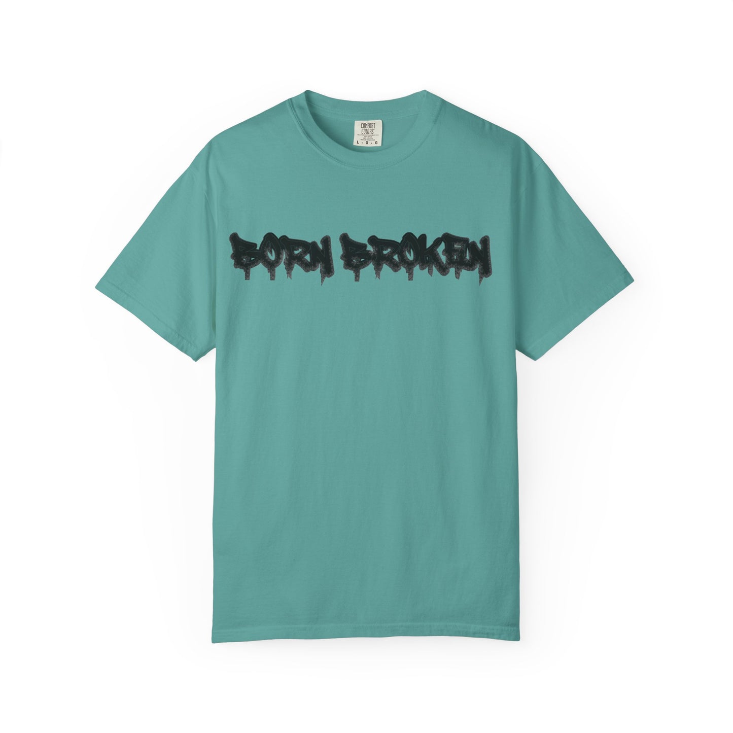 T-Shirt — 'Born Broken' Graphic Tee with Balaclava Back Quote