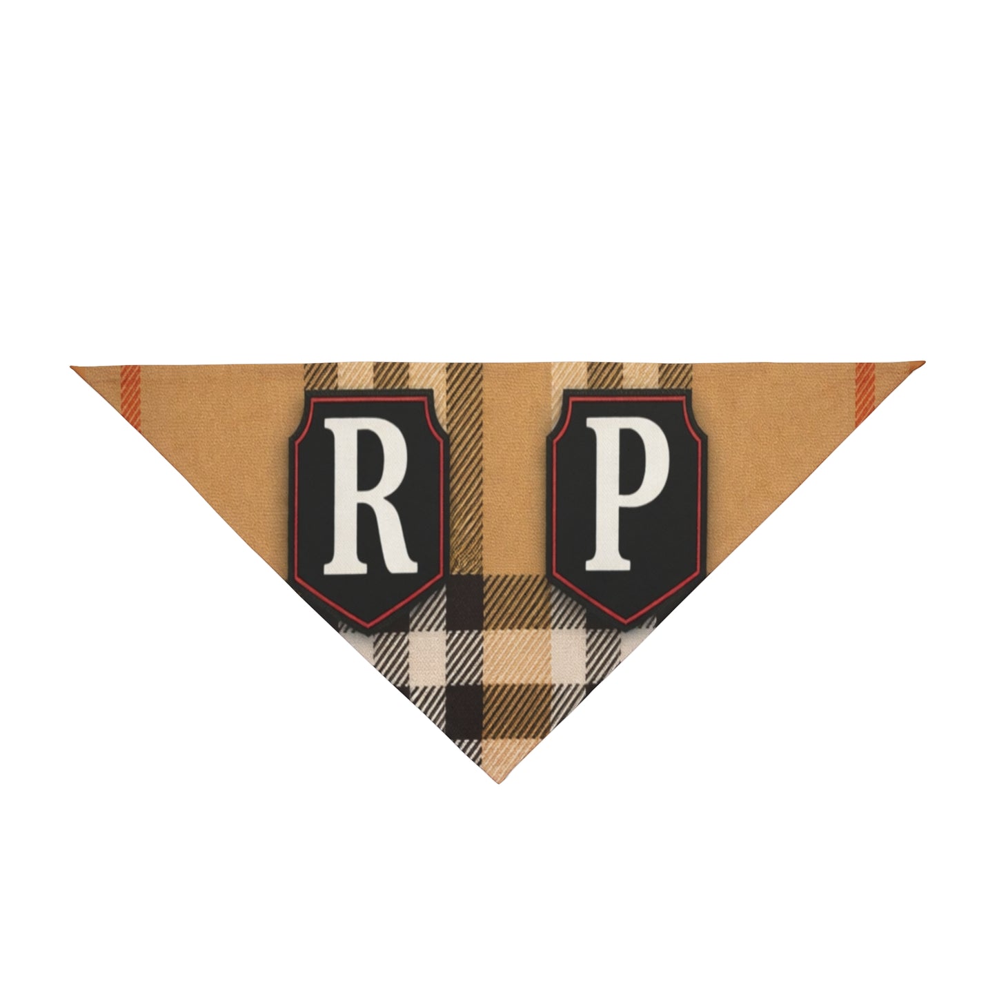 Plaid Monogram Pet Bandana — Classic Tan Check with RP Initials
