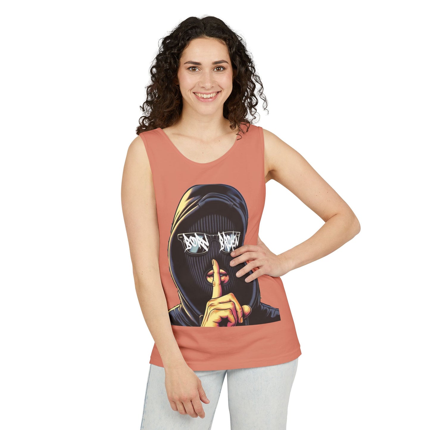 Tank Top — 'Born Broken' Hooded Mask Graphic Sleeveless Tee