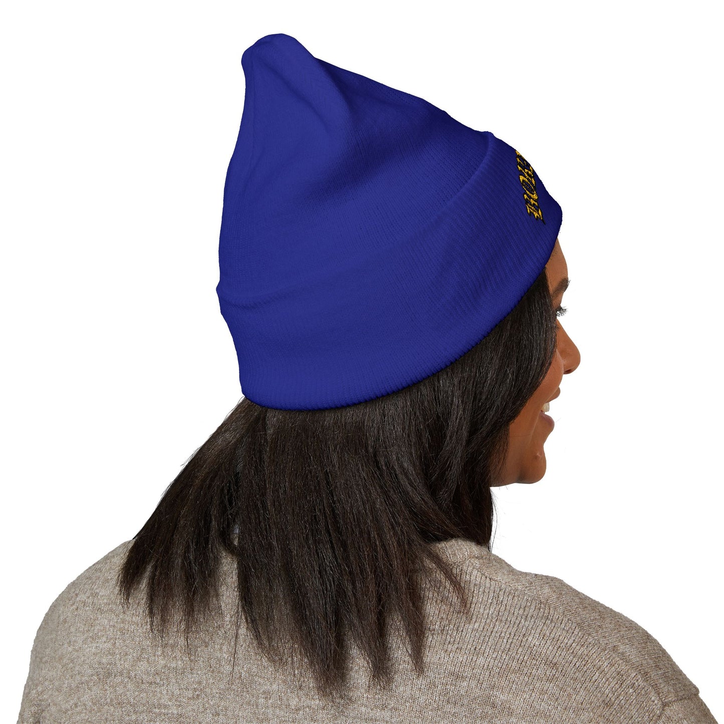 Embroidered "Rocky Biotchy" Classic Cuffed Beanie – Warm Yellow Knit Hat