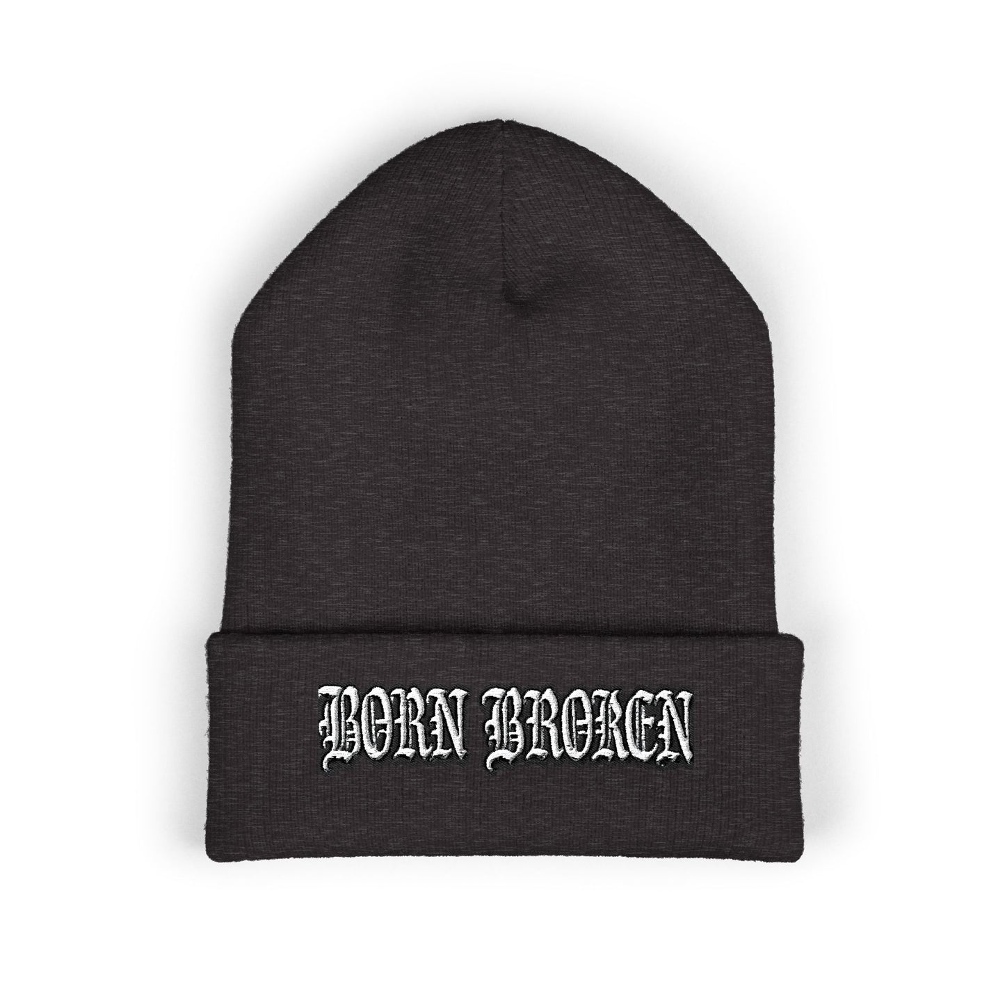 Embroidered 'Born Broken' Cuffed Beanie