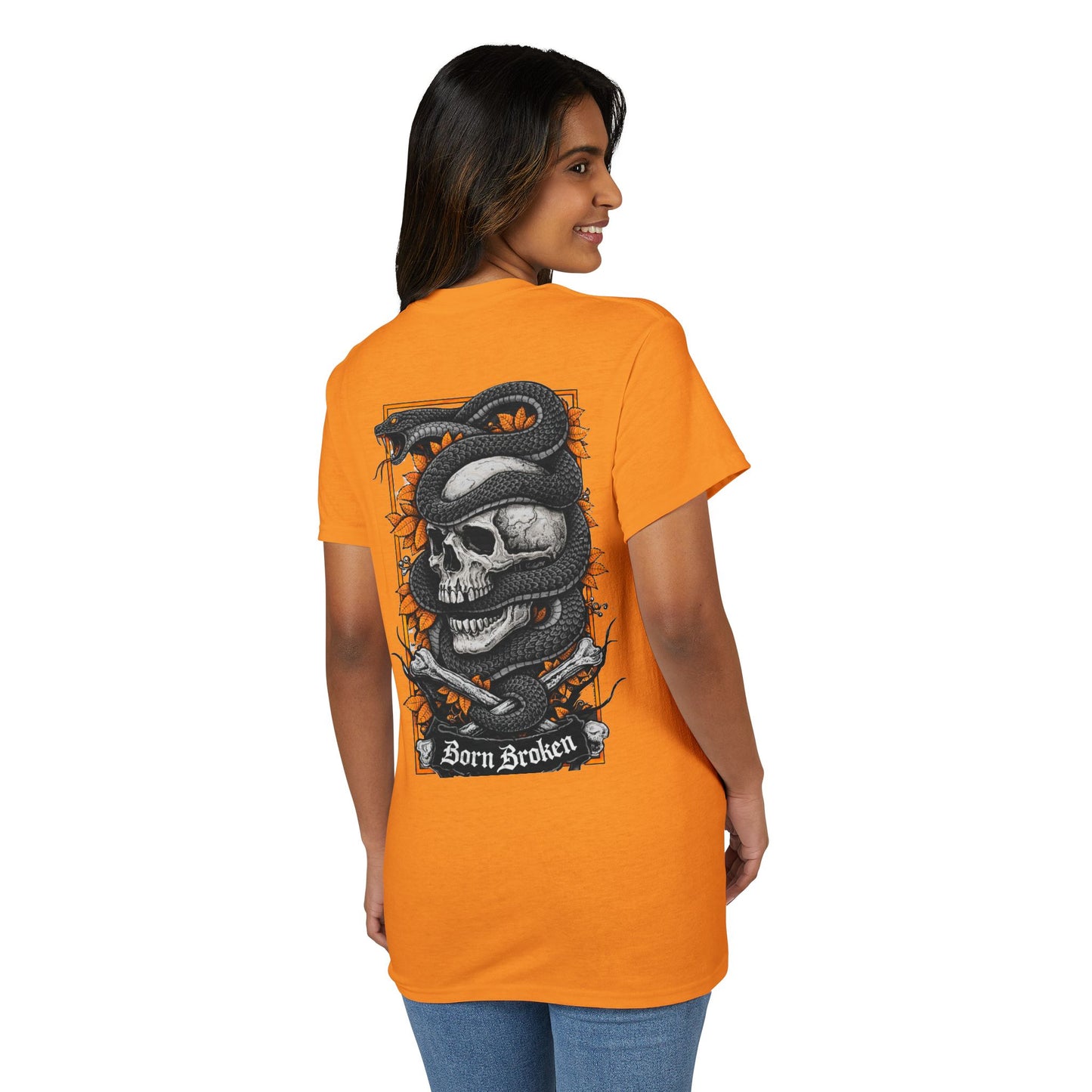 Skull & Serpent T‑Shirt — 'Born Broken' Gothic Graphic Tee