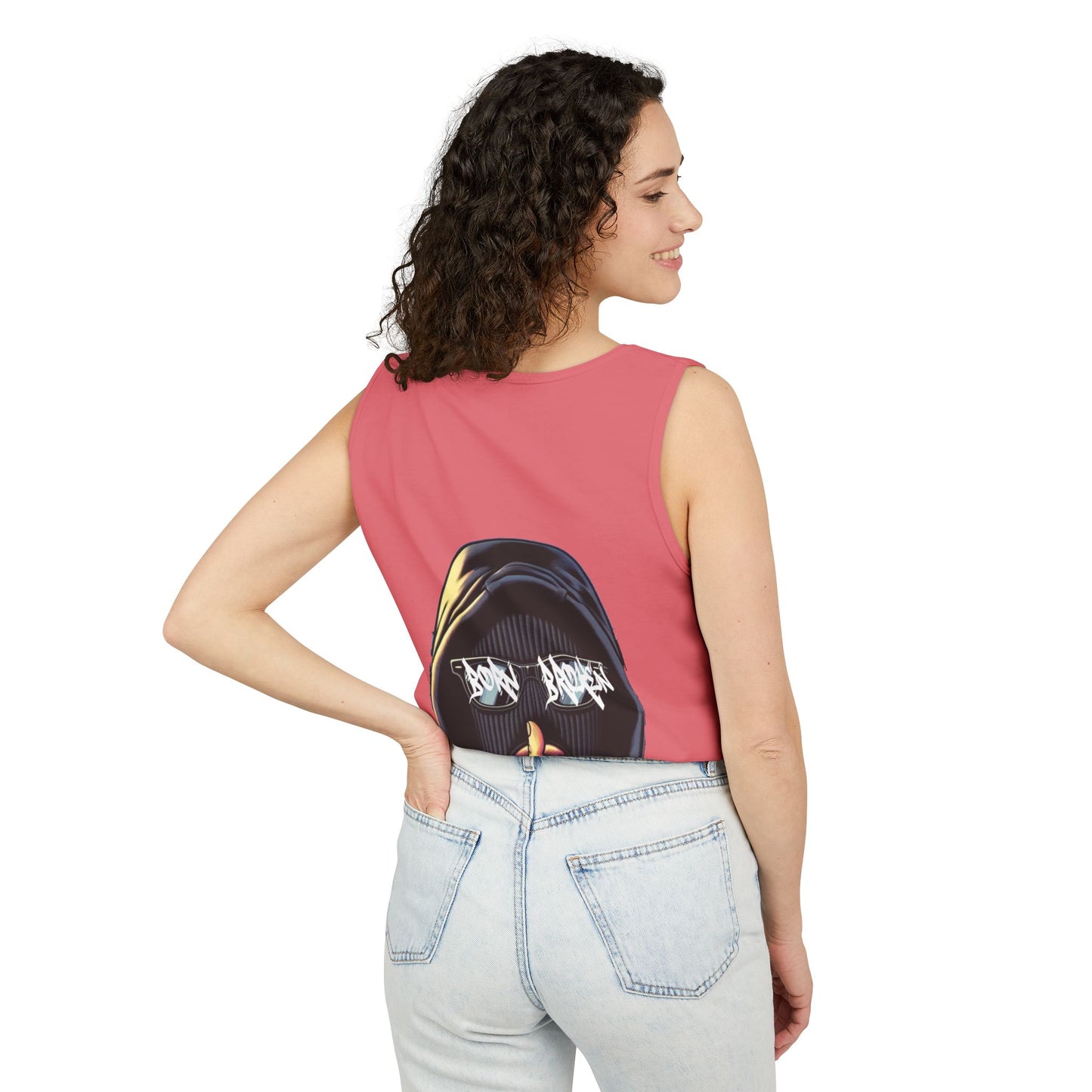 Tank Top — 'Born Broken' Hooded Mask Graphic Sleeveless Tee