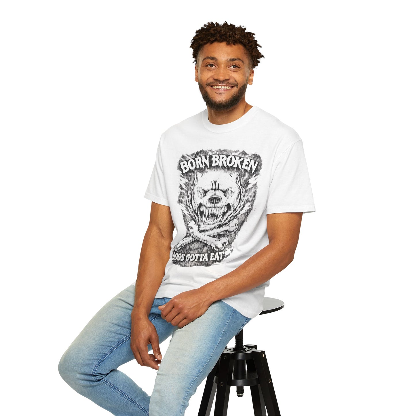 Born Broken Skull T-Shirt – 'Dogs Gotta Eat' Grunge Graphic Tee