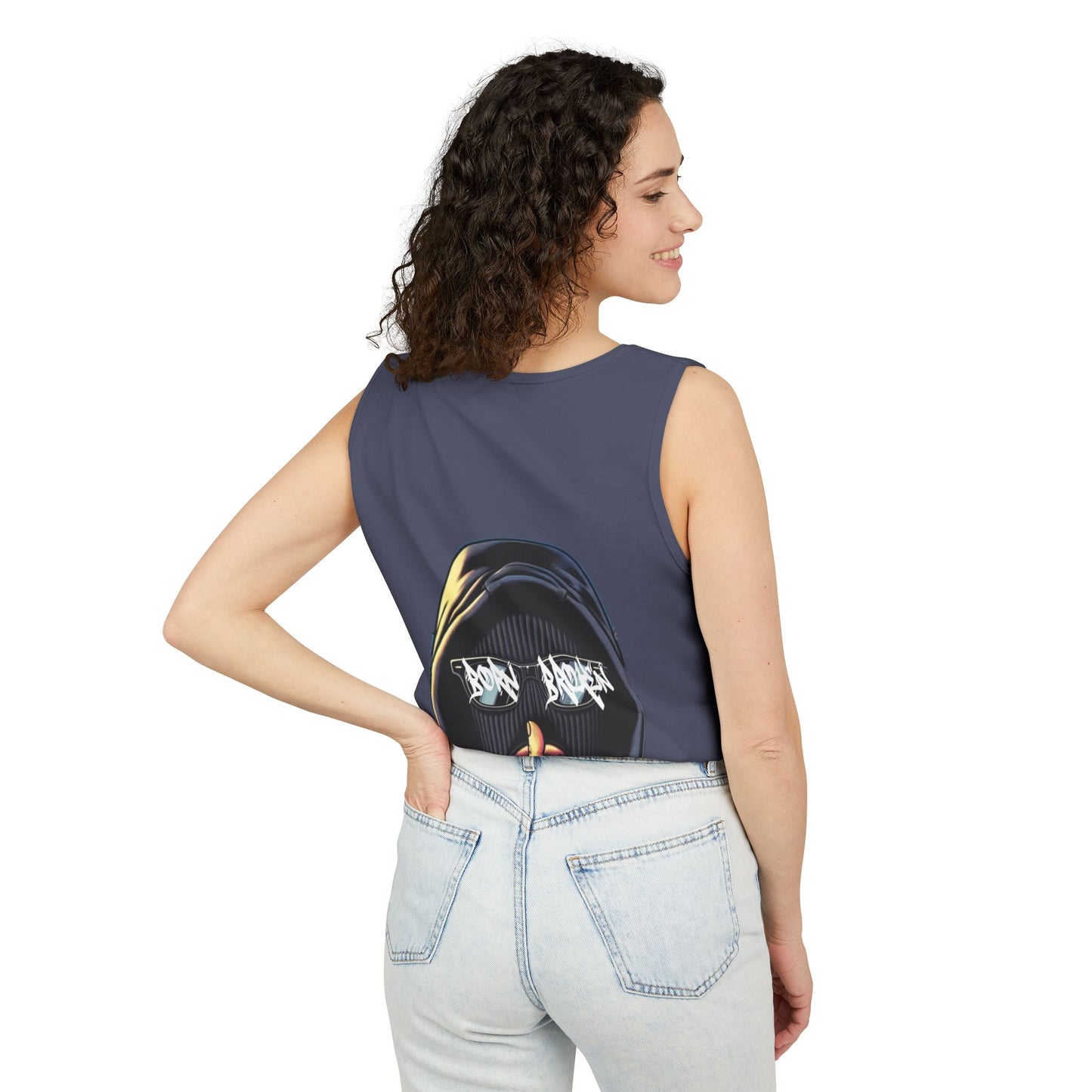 Tank Top — 'Born Broken' Hooded Mask Graphic Sleeveless Tee