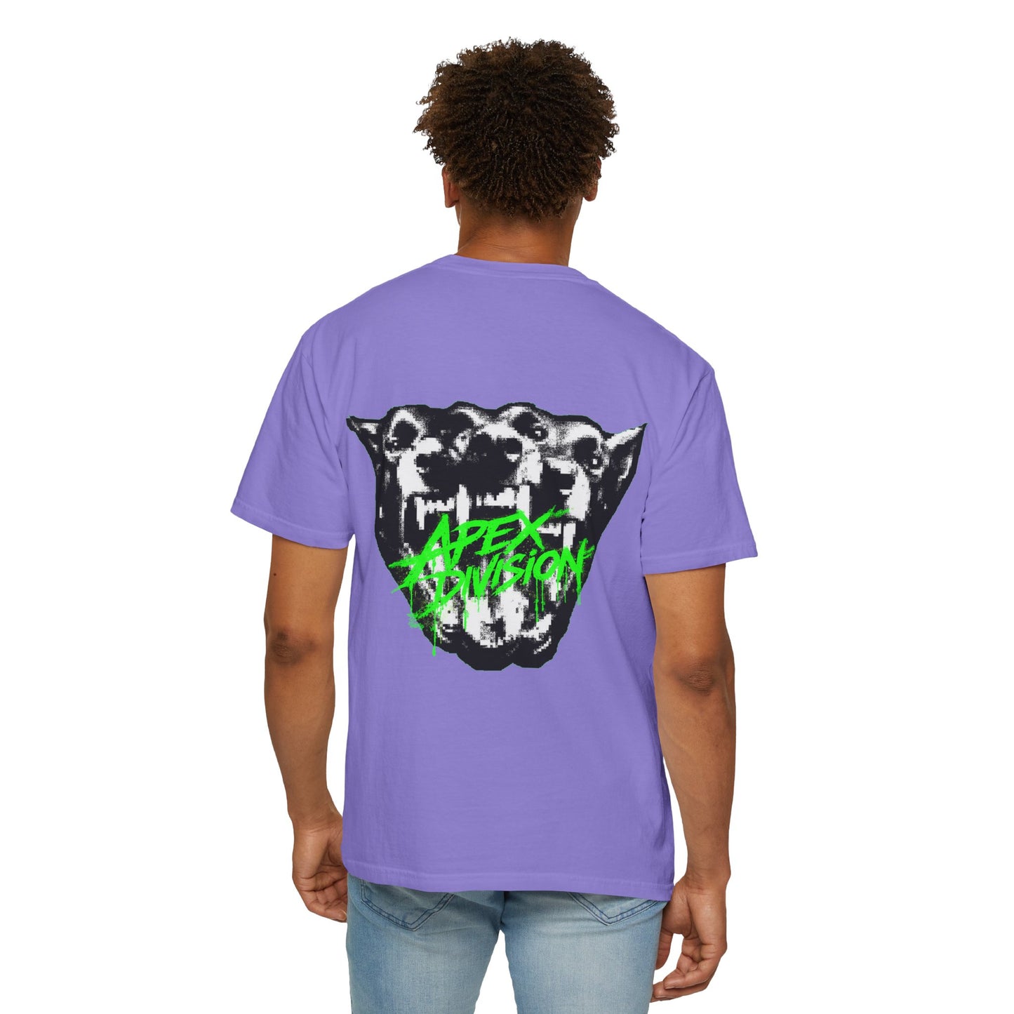 Apex Division Graphic T-Shirt — Neon Green Logo & Three-Headed Dog Back Print