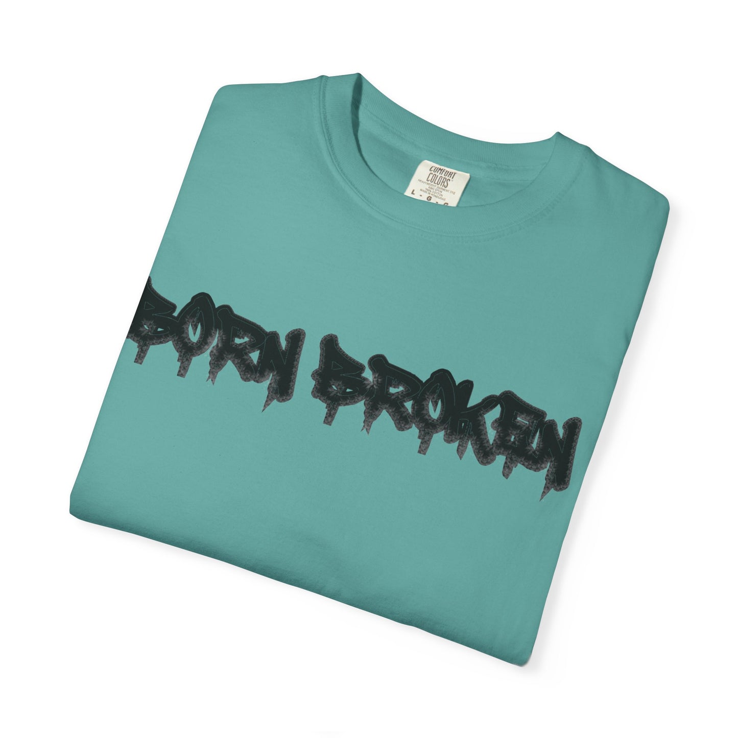 T-Shirt — 'Born Broken' Graphic Tee with Balaclava Back Quote