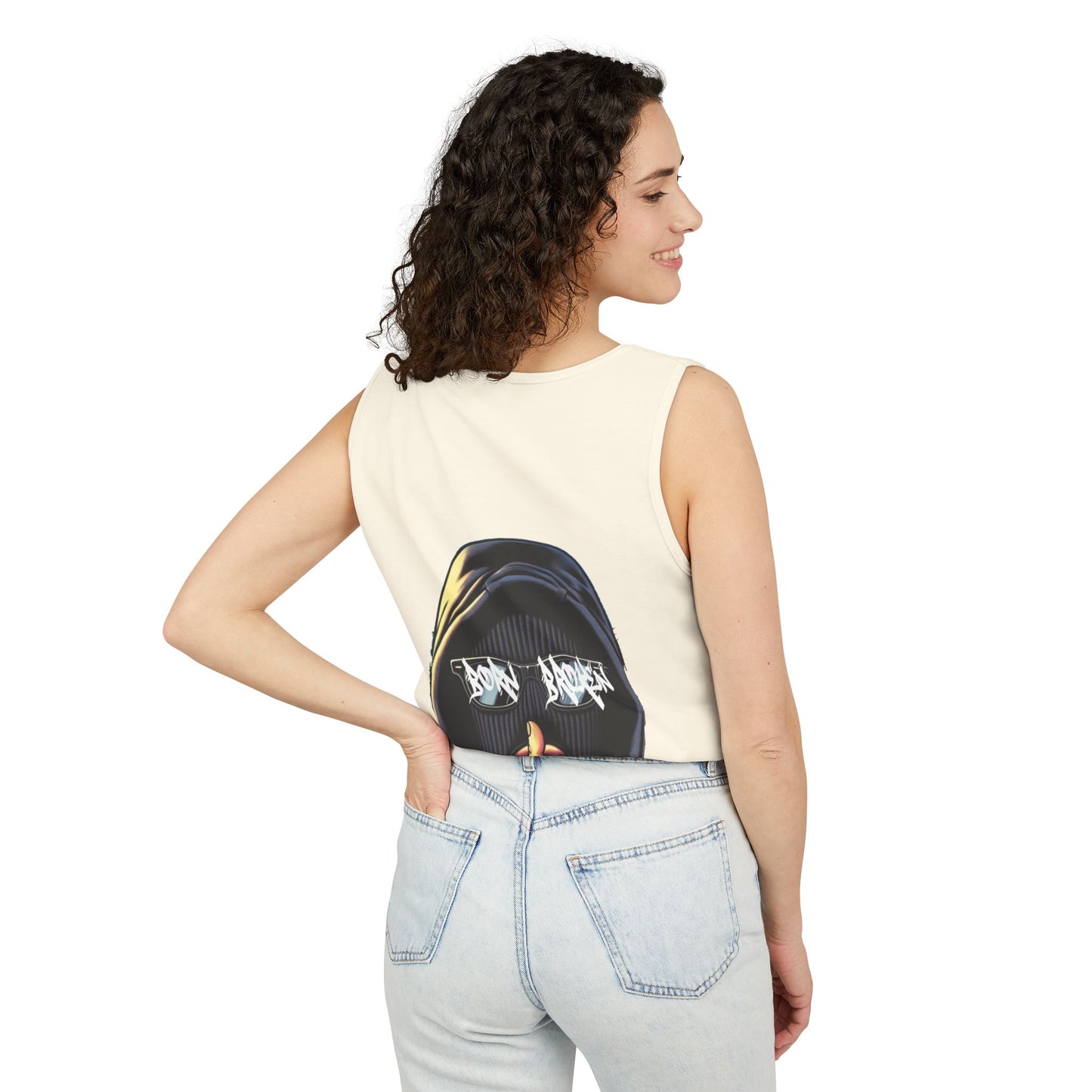 Tank Top — 'Born Broken' Hooded Mask Graphic Sleeveless Tee