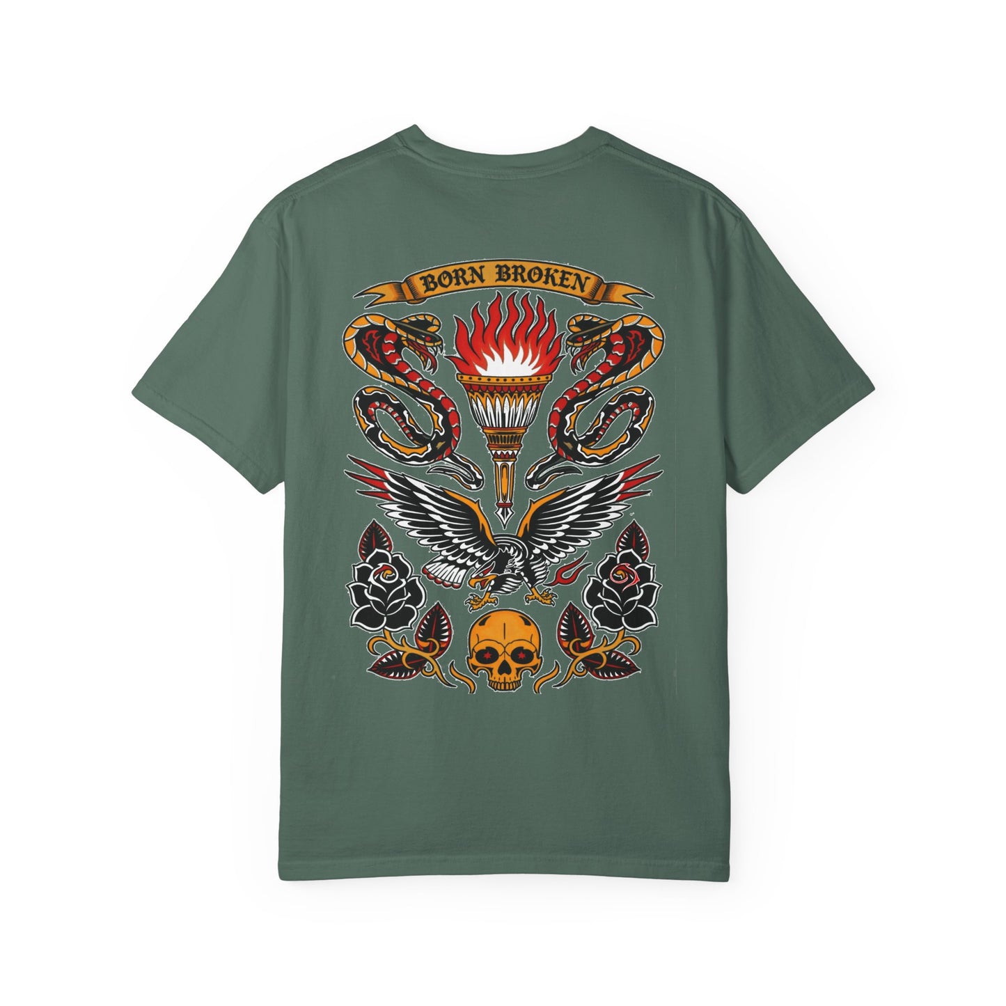T-shirt — Born Broken Eagle & Torch Vintage Tattoo Design