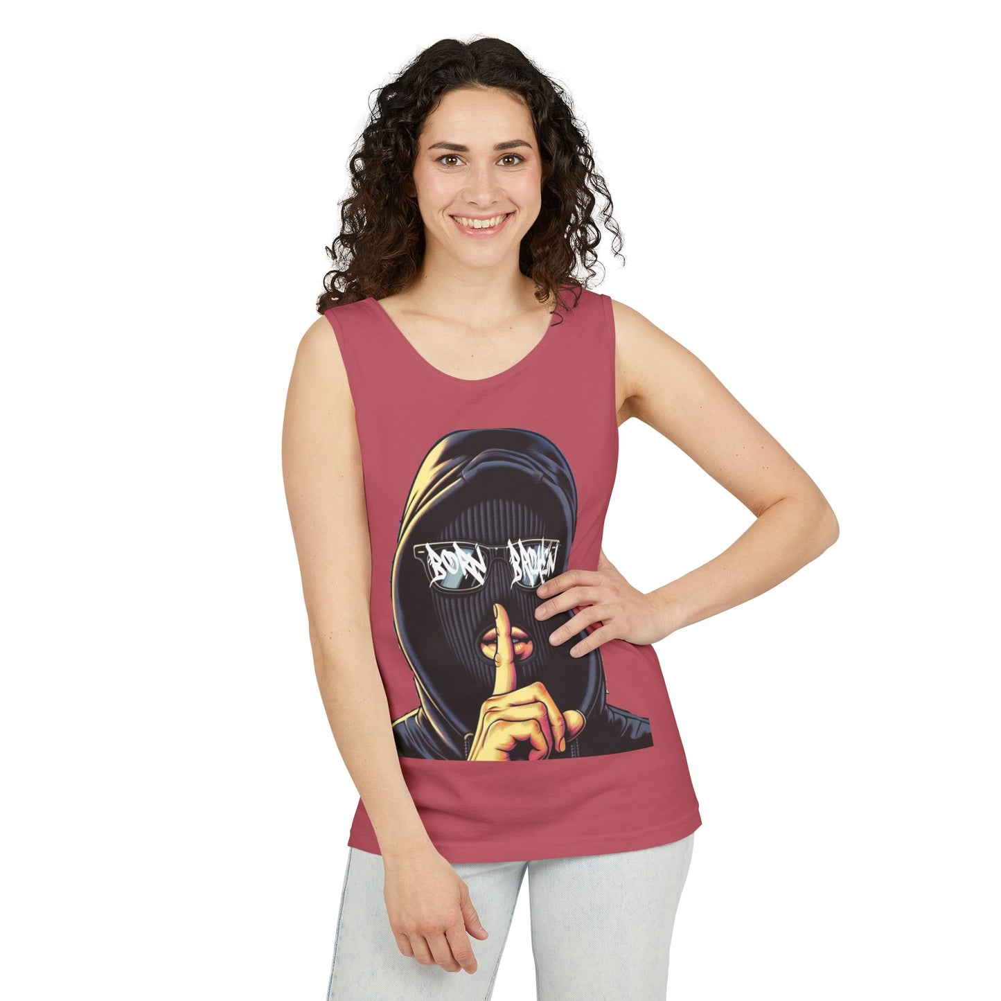 Tank Top — 'Born Broken' Hooded Mask Graphic Sleeveless Tee