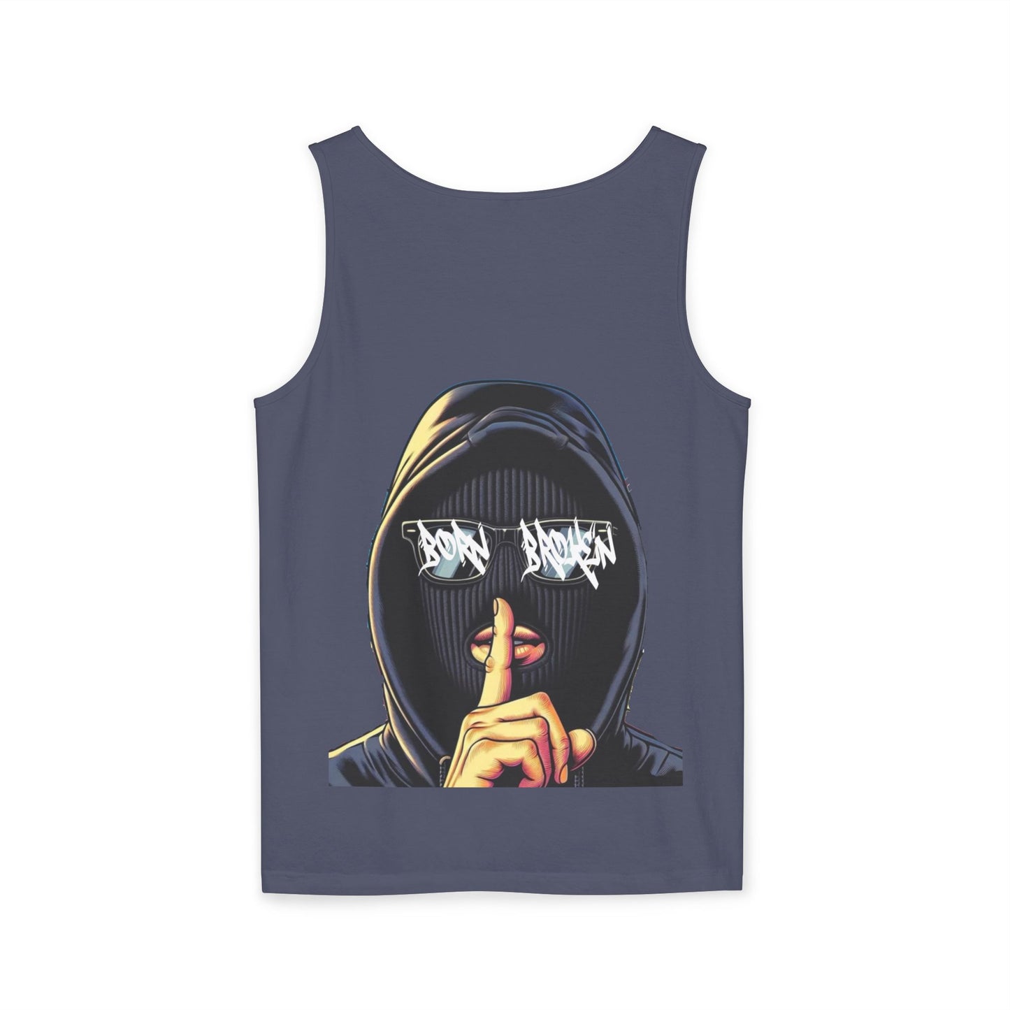 Tank Top — 'Born Broken' Hooded Mask Graphic Sleeveless Tee