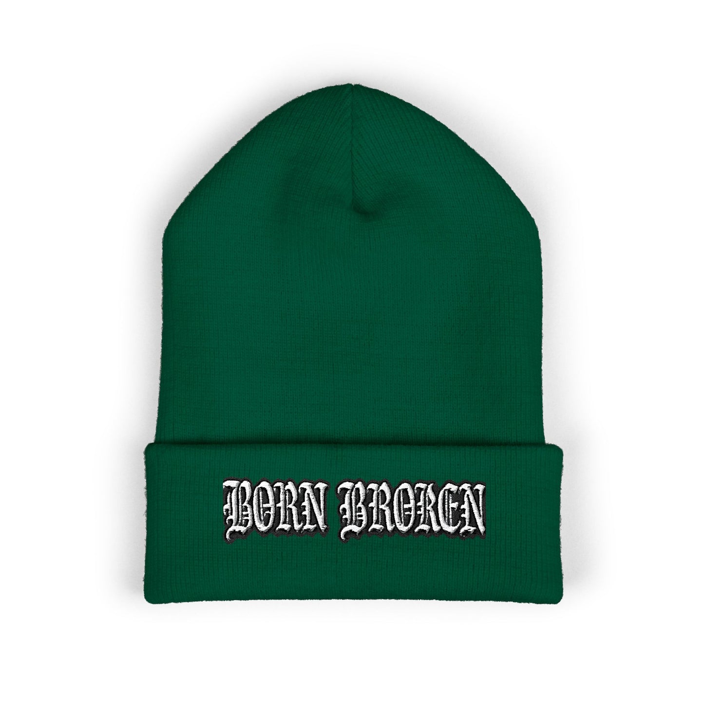Embroidered 'Born Broken' Cuffed Beanie